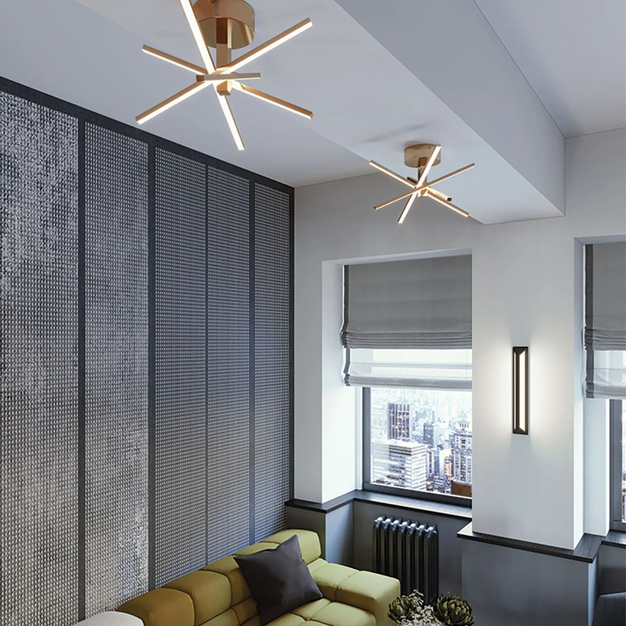 Jaxx 20" LED Semi-Flush Mount, Satin Brass Finish - Bees Lighting