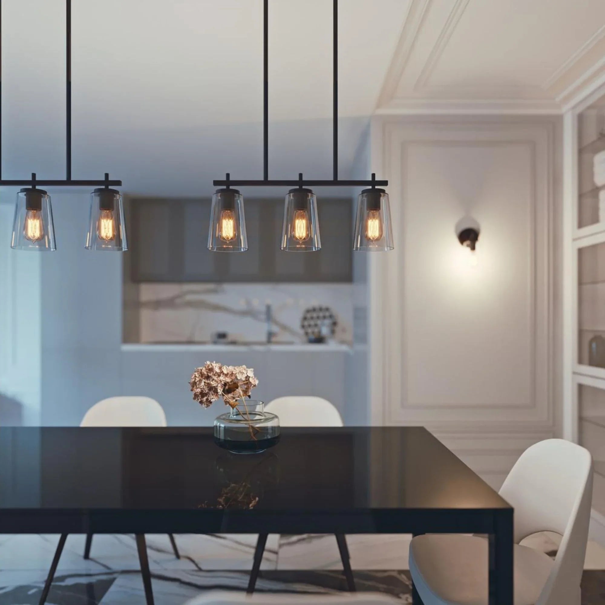 Joanna 23" 3-Light Linear Pendant, Textured Black Finish - Bees Lighting