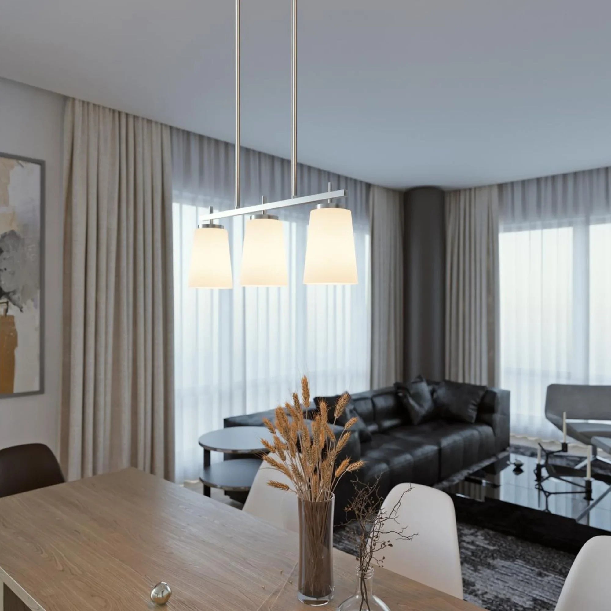 Joanna 23" 3-Light Linear Pendant, Satin Nickel Finish - Bees Lighting