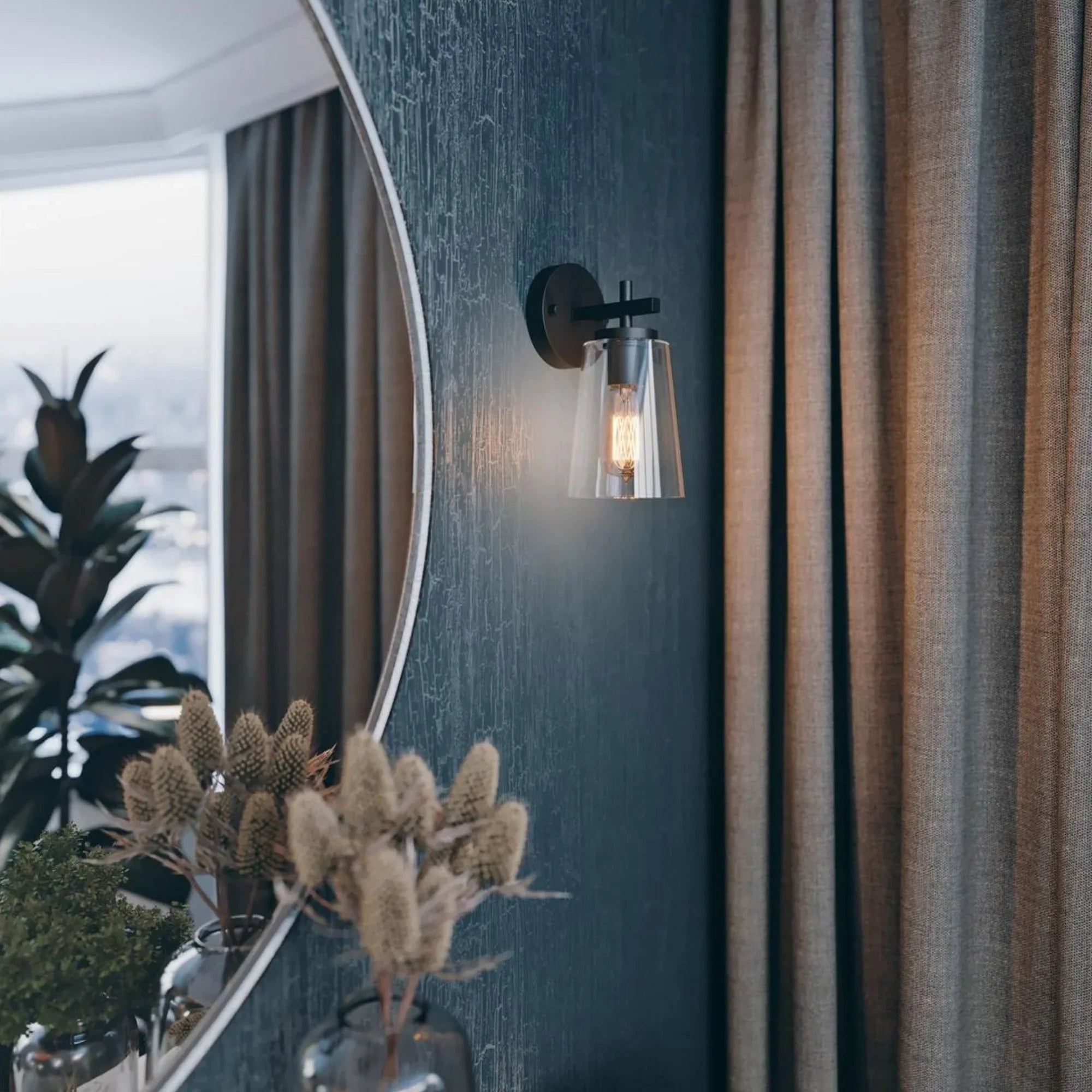 Joanna 11" 1-Light Wall Sconce, Textured Black Finish - Bees Lighting