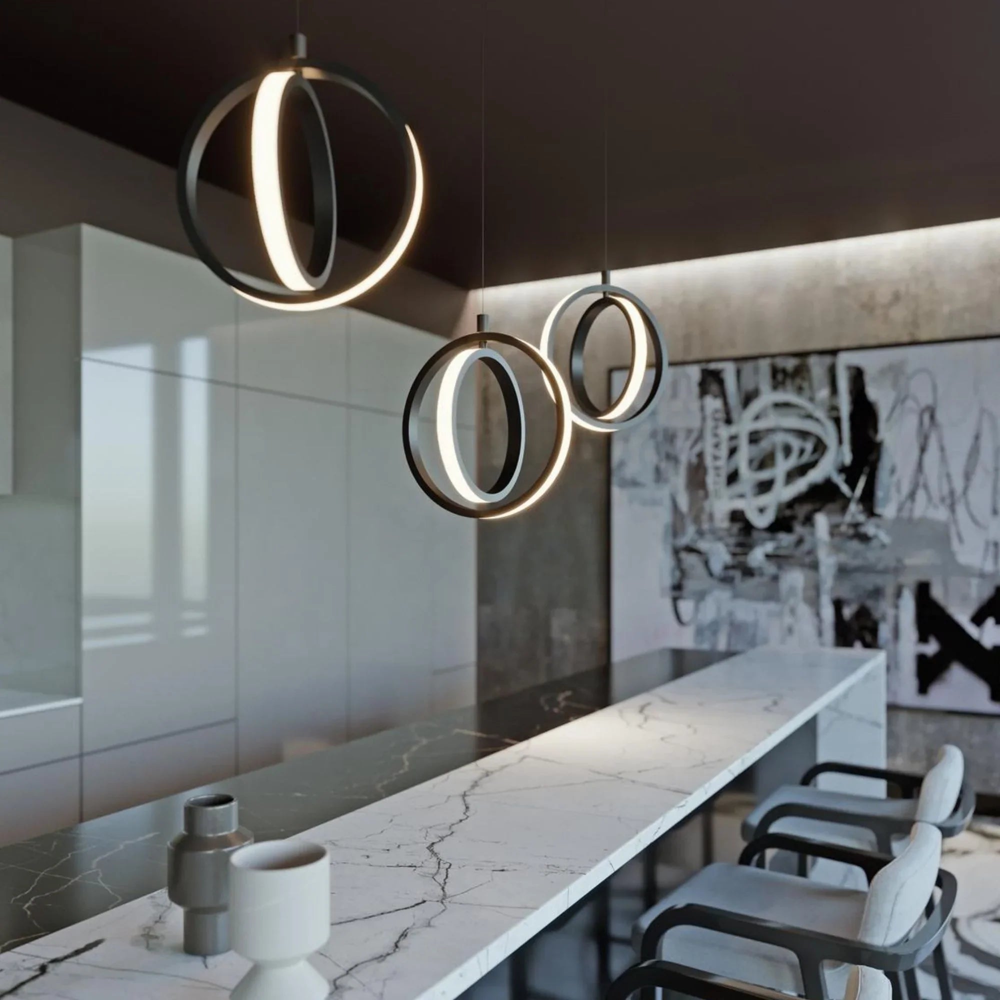 Lock 23" LED Multi-Port Pendant, Black Finish - Bees Lighting