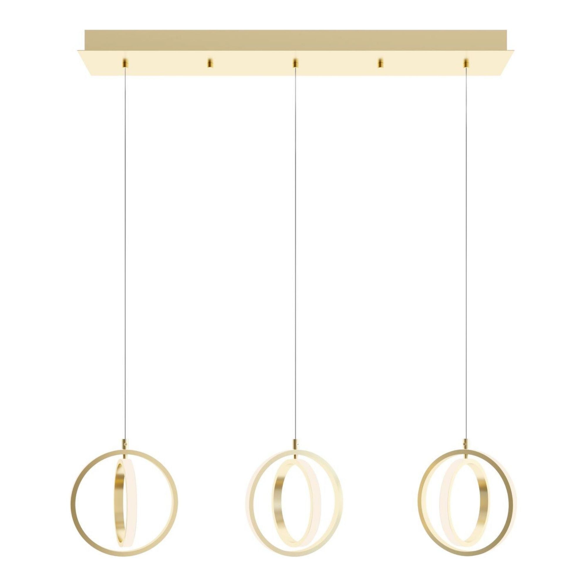 Lock 3 Lights 36 In. LED Pendant Light Satin Brass Finish - Bees Lighting