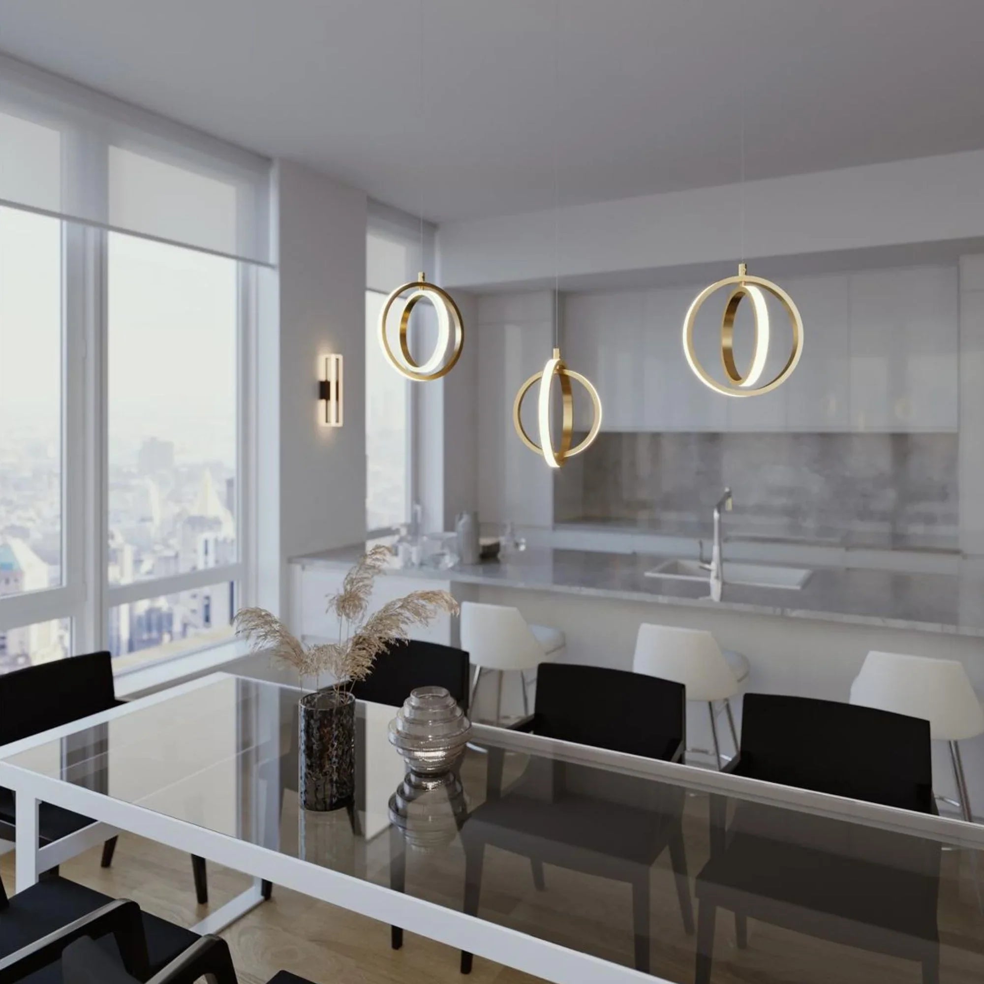 Lock 23" LED Multi-Port Pendant, Satin Brass Finish - Bees Lighting