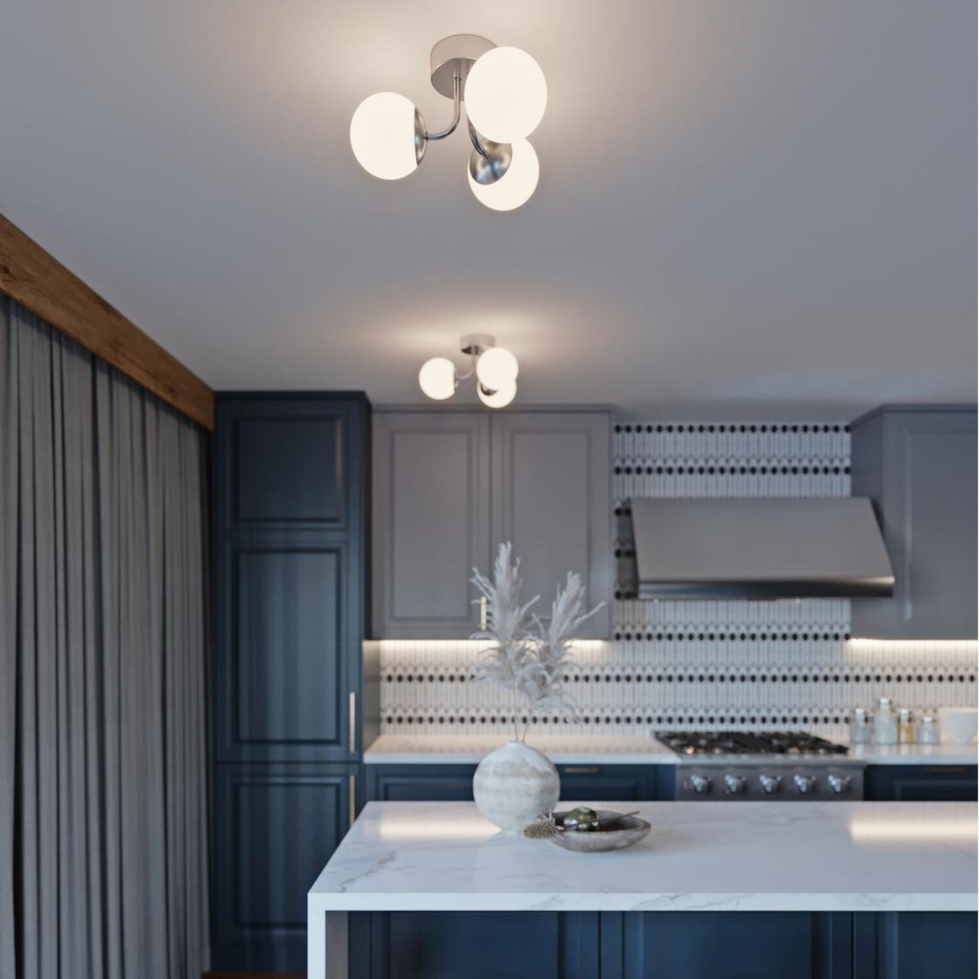 Metropolitan 16 in. 3 Lights LED Semi flush Mount Light Satin Brass Finish - Bees Lighting