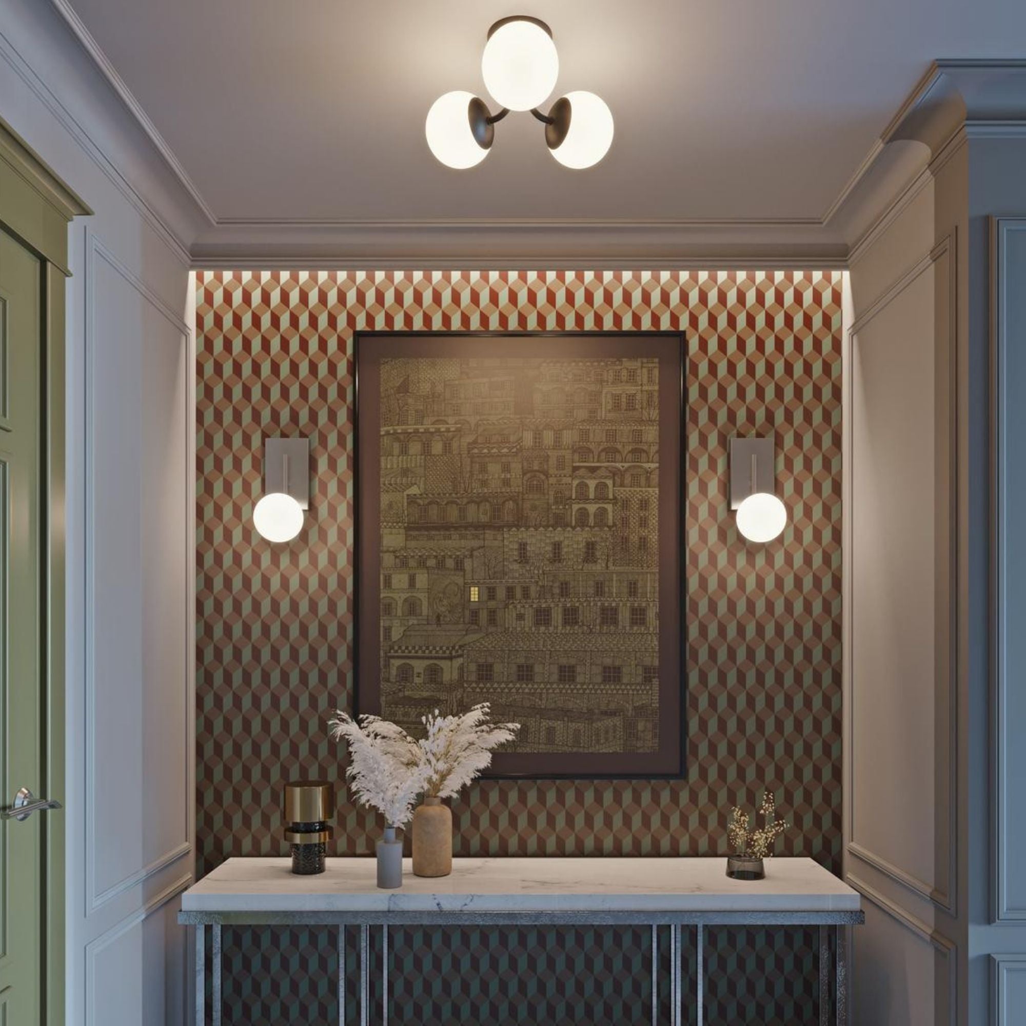 Metropolitan 16 in. 3 Lights LED Semi flush Mount Light Satin Nickel Finish - Bees Lighting