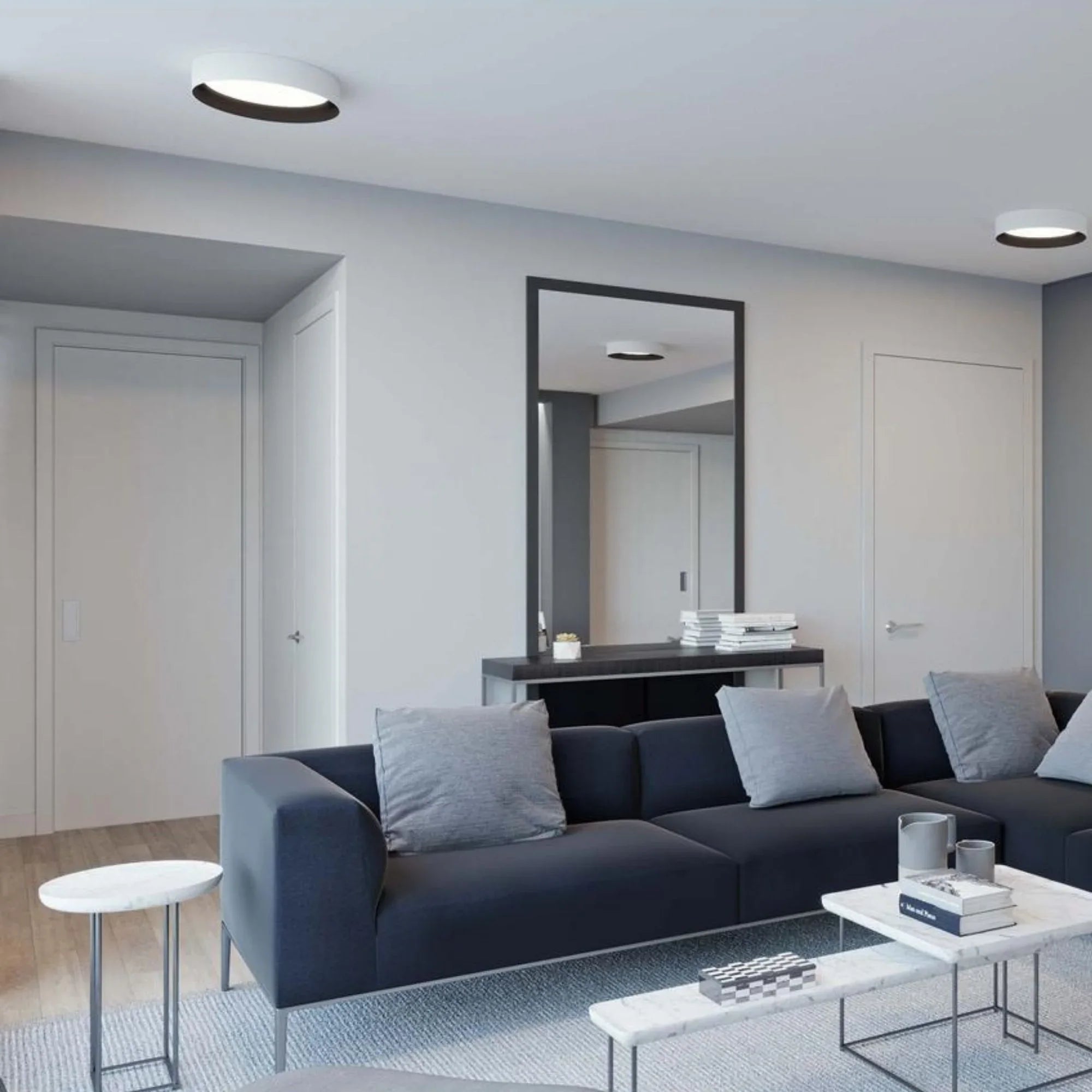 Reveal 12" LED Flush Mount, White and Black Finish, 120V - Bees Lighting