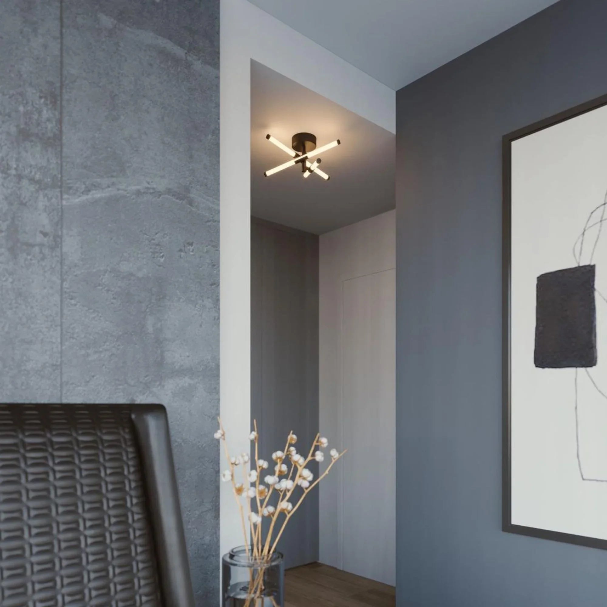 Rusnak 16" LED Semi Flush Mount, Black Finish