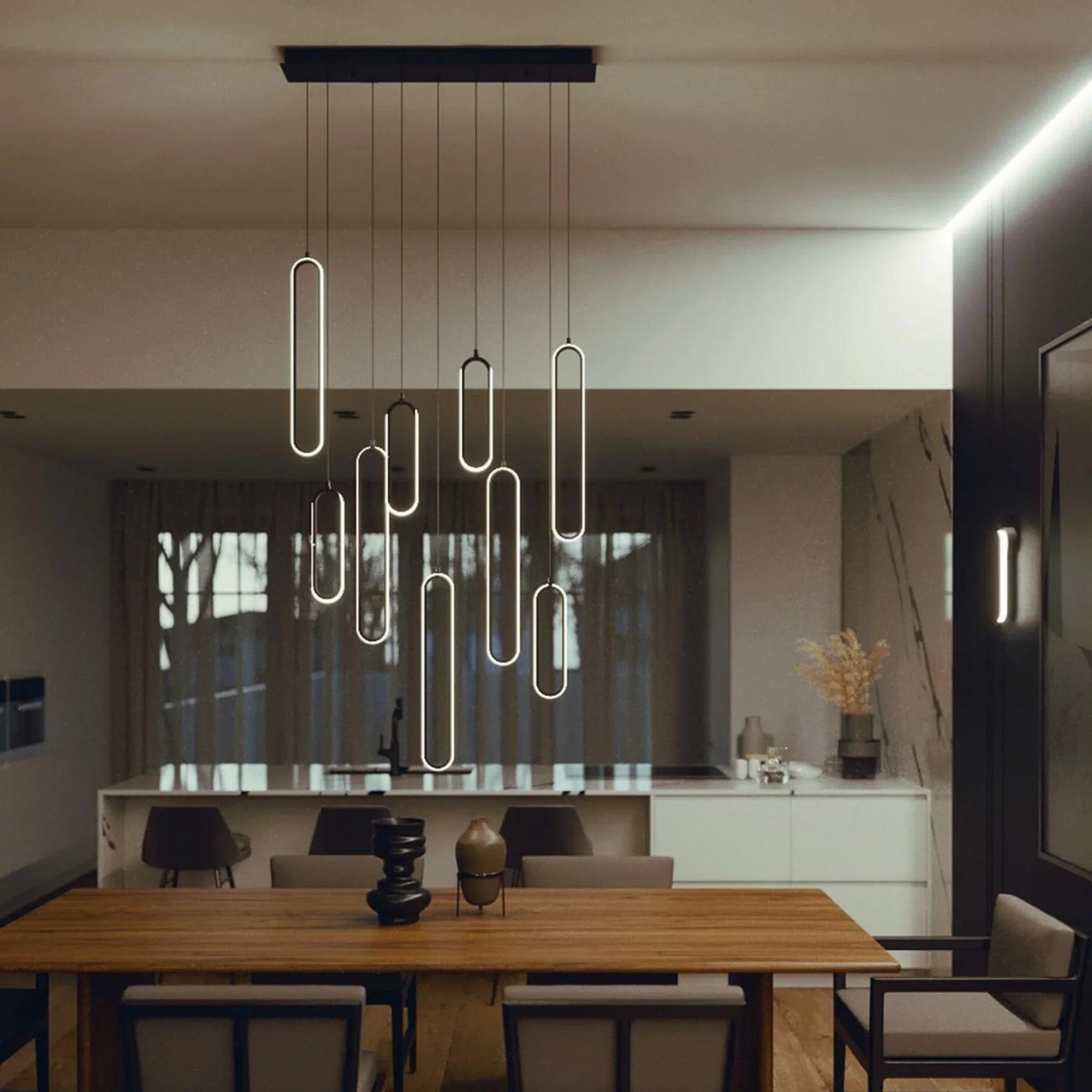 Sienna 36'' Linear Multi-Port LED Pendant Light, Black Finish - Bees Lighting