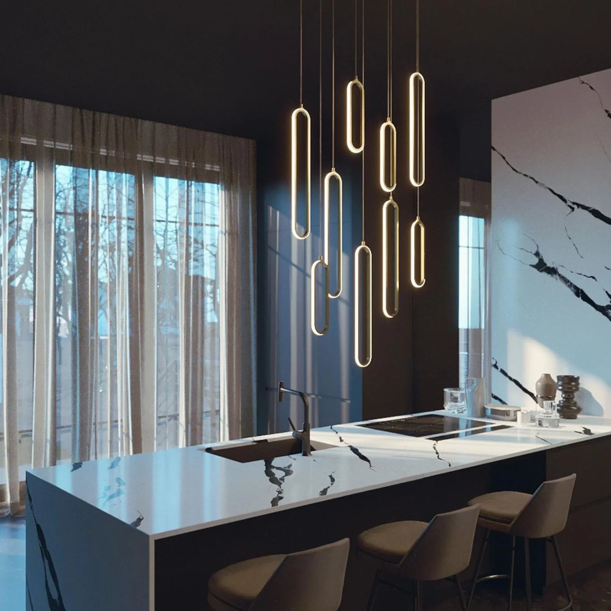 Sienna 36'' Linear Multi-Port LED Pendant Light, Gold Finish - Bees Lighting