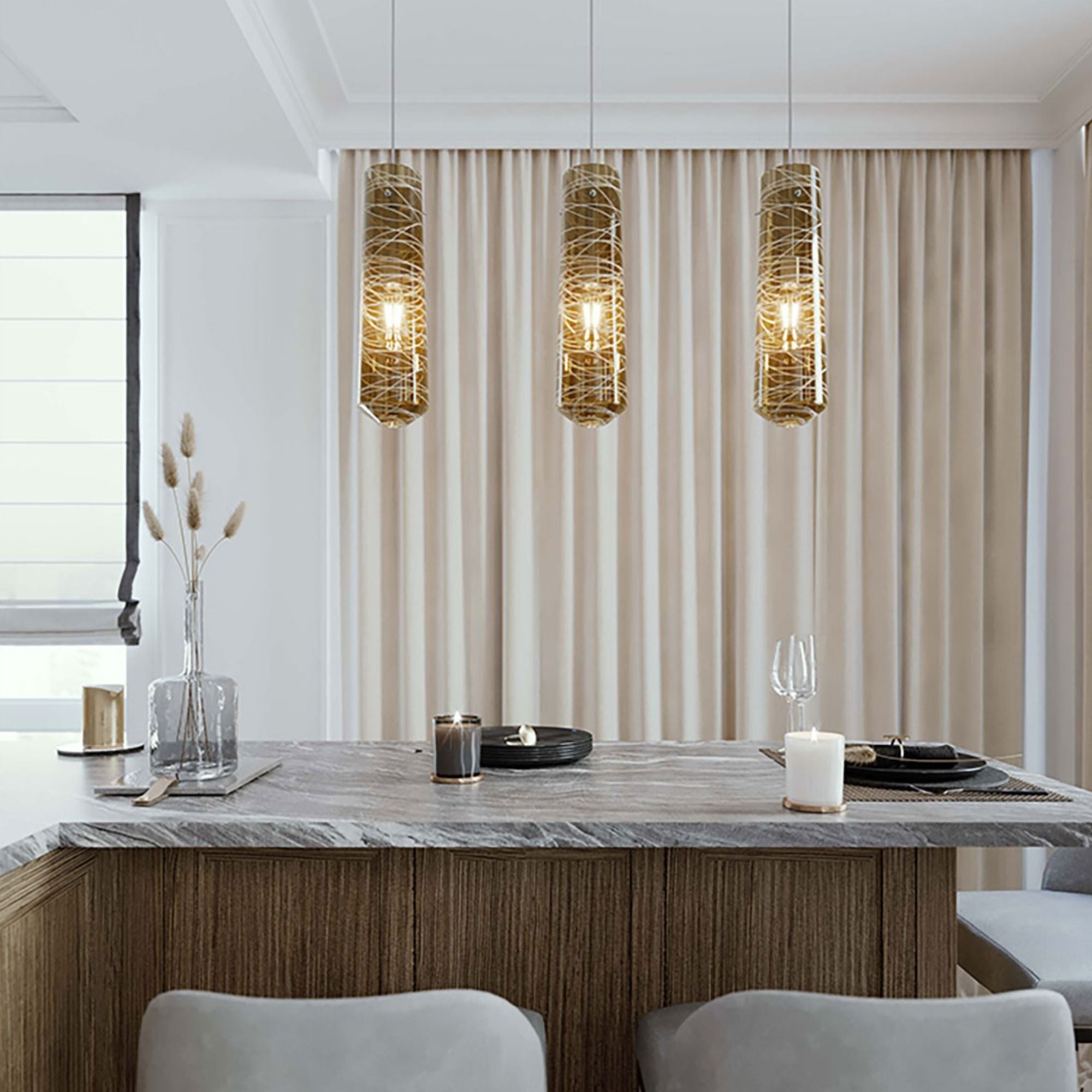 Spun 16 in. 3 Lights Pendant Light Satin Nickel Finish Clear Shade - Bees Lighting