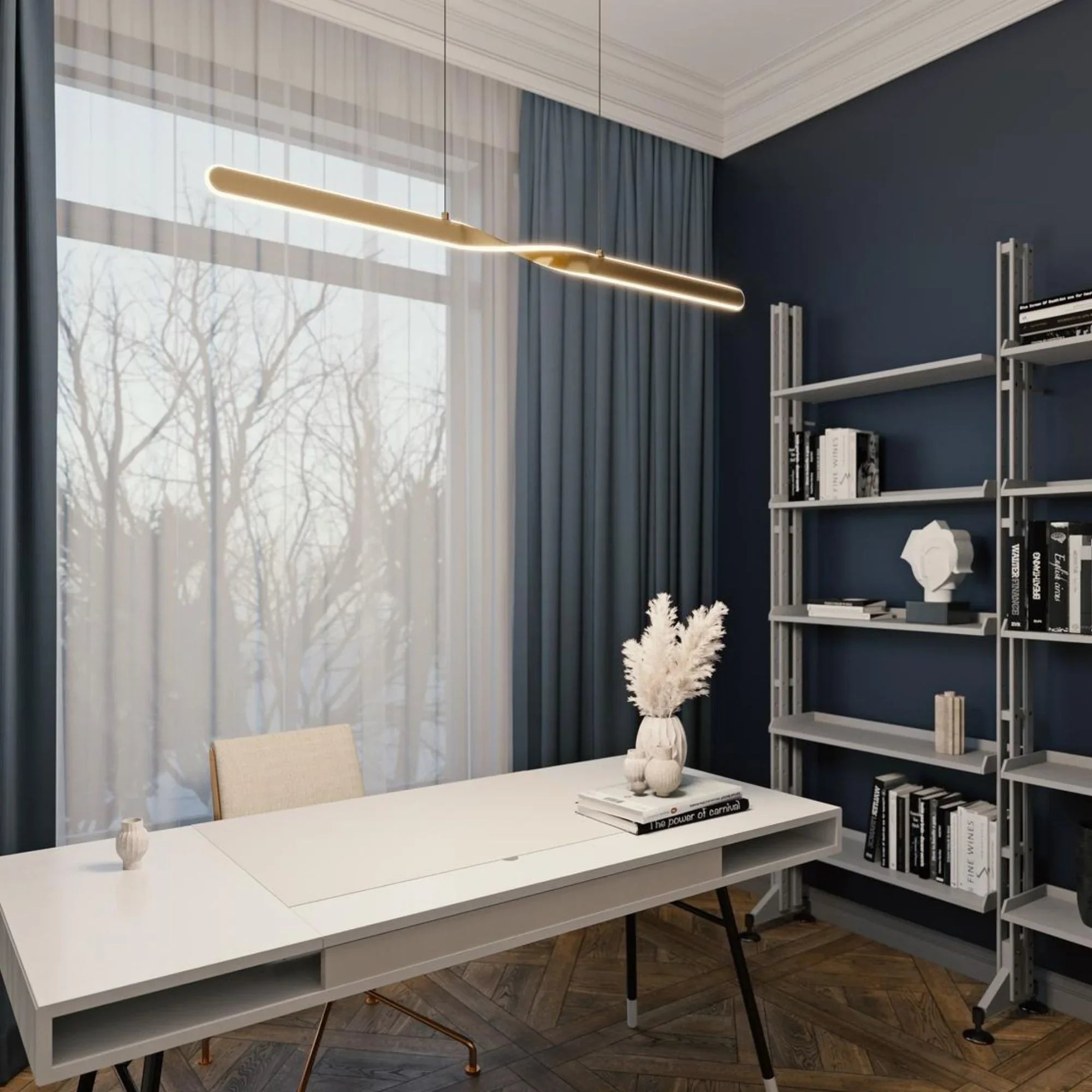 Twist 48" LED Linear Pendant, Satin Brass Finish - Bees Lighting