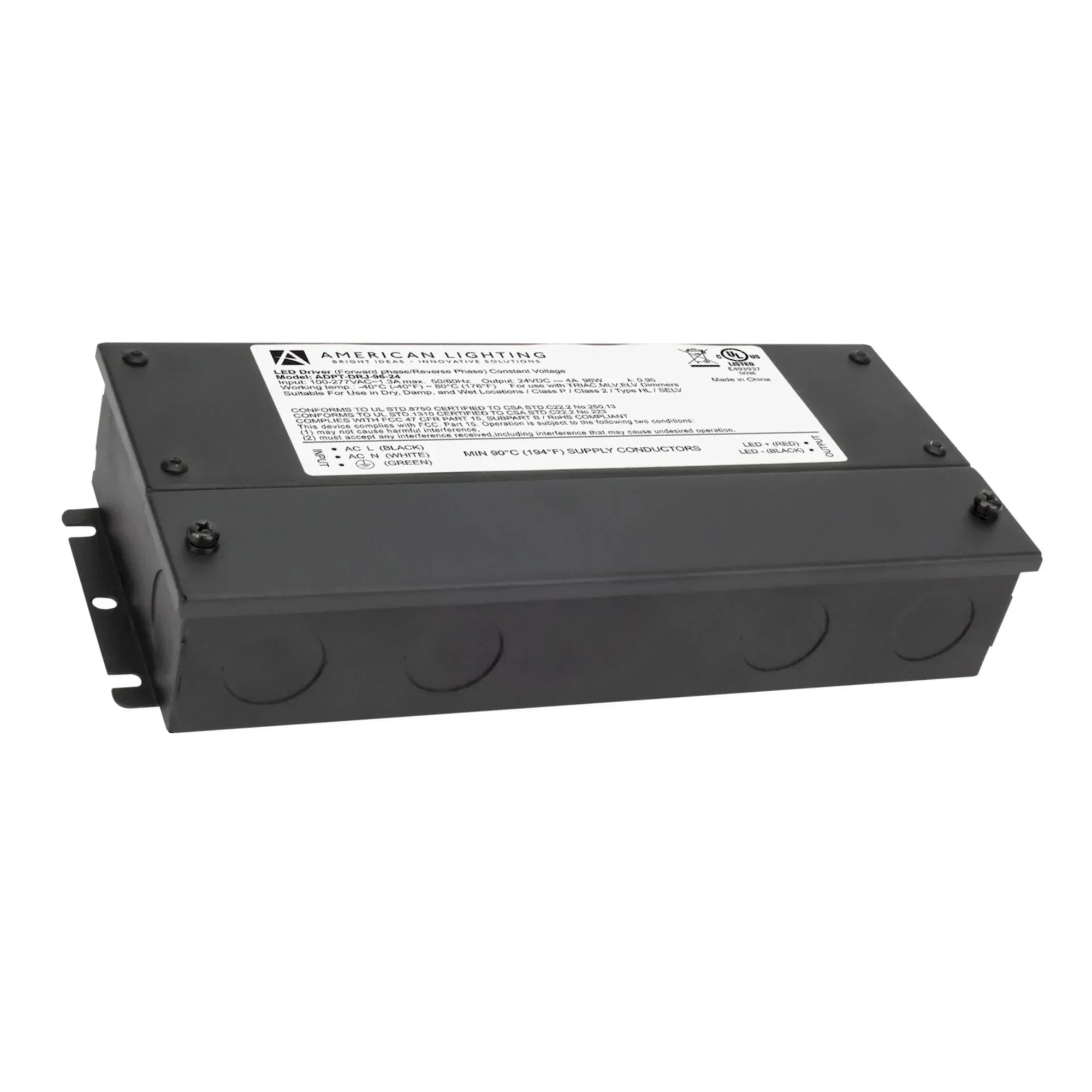 Adaptive 96W 24VDC Dimmable LED Driver with Junction Box, Class 2, 120-277V