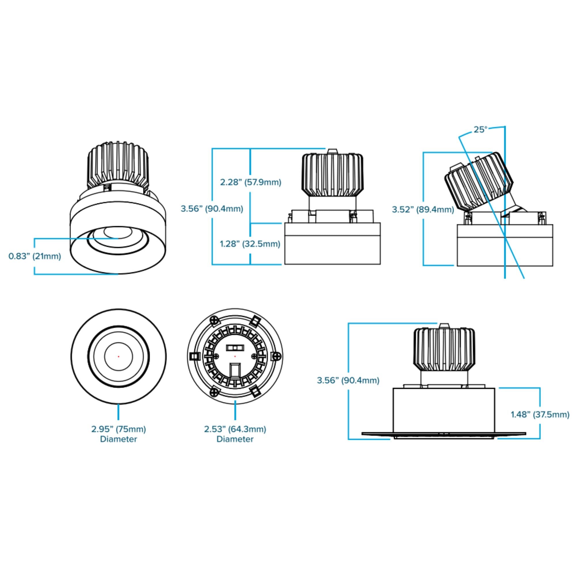 Rhyme 3" Round Gimbal Trimless LED Downlight, 12W, 1250 Lm, 5-CCT, White - Bees Lighting
