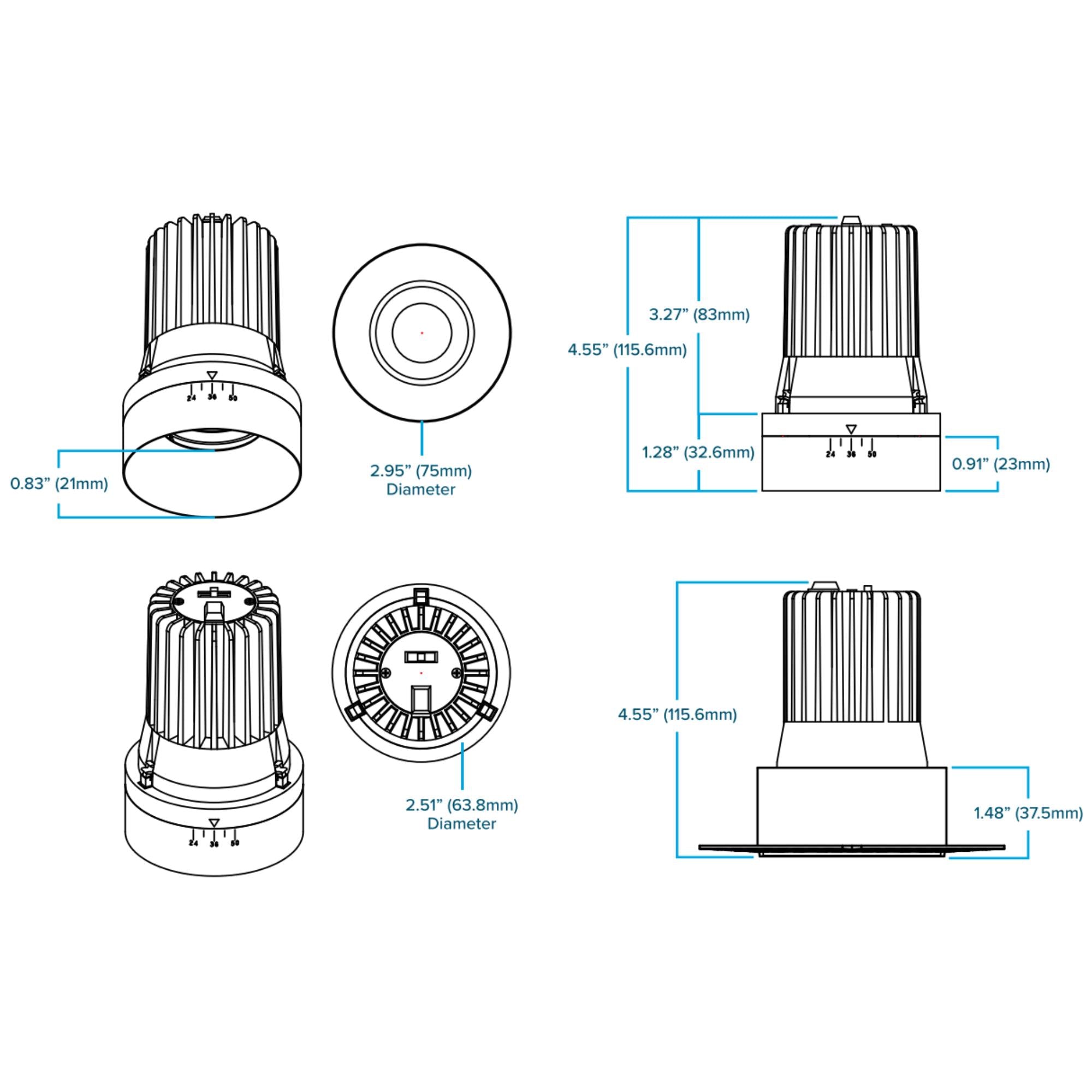 Rhyme 3” Round Adjustable Trimless LED Downlight, 15W, 1150 Lm, 5-CCT, Black - Bees Lighting