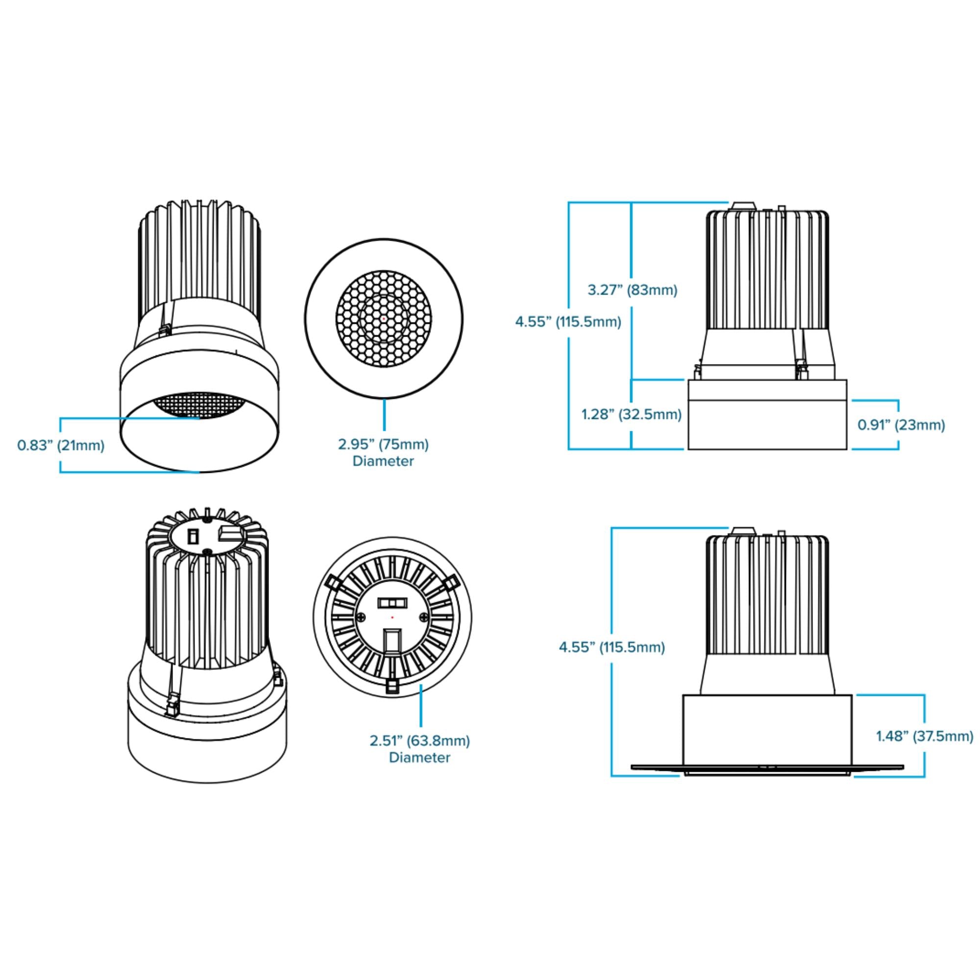 Rhyme 3" Round Trimless LED Downlight, 15W, 1310 Lm, 5-CCT, Black - Bees Lighting