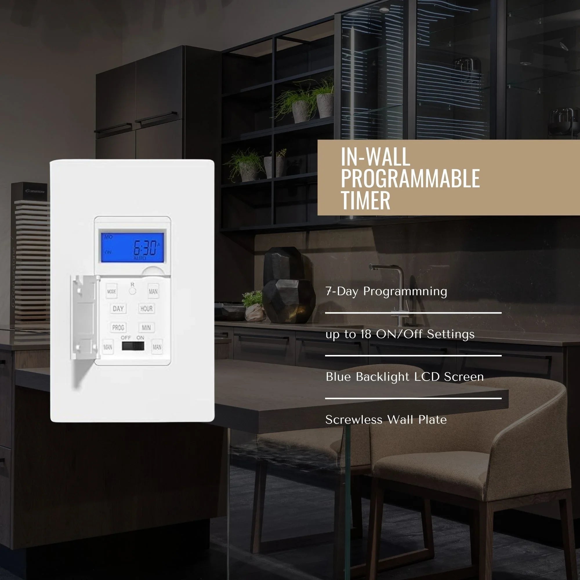 7-Day Digital In-Wall Programmable Timer Switch, 120V, 15A, White - Bees Lighting