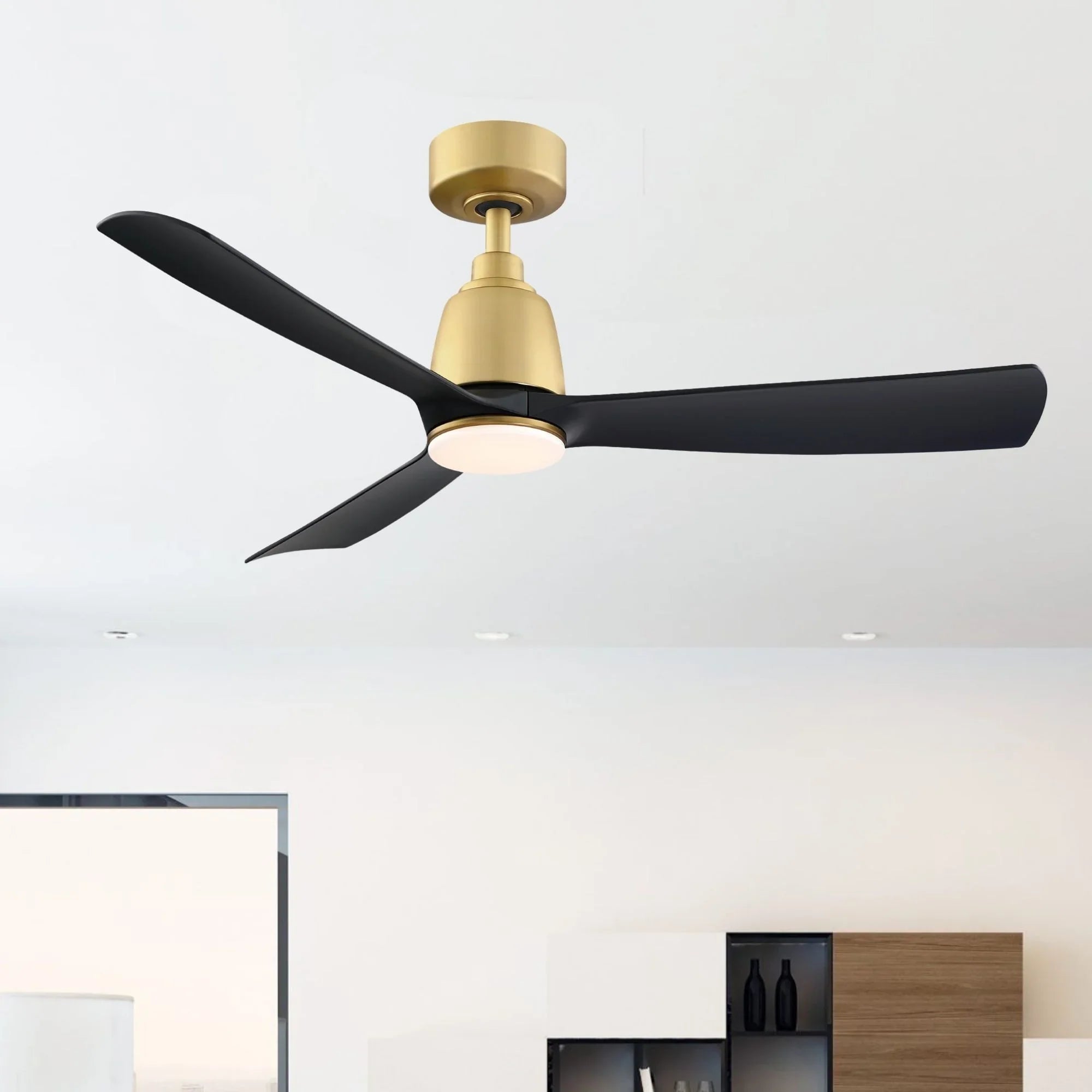 Kute 44" Brushed Satin Brass & Black Modern Ceiling Fan with Remote - Bees Lighting