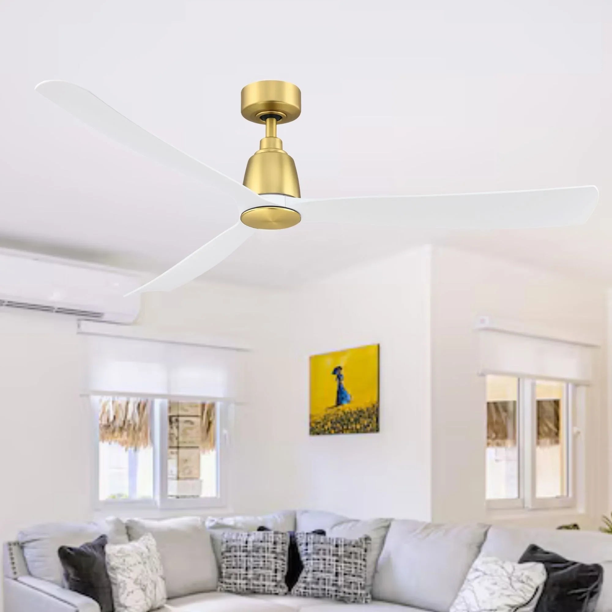 Kute 60" Brushed Satin Brass Modern Ceiling Fan with Remote - Bees Lighting