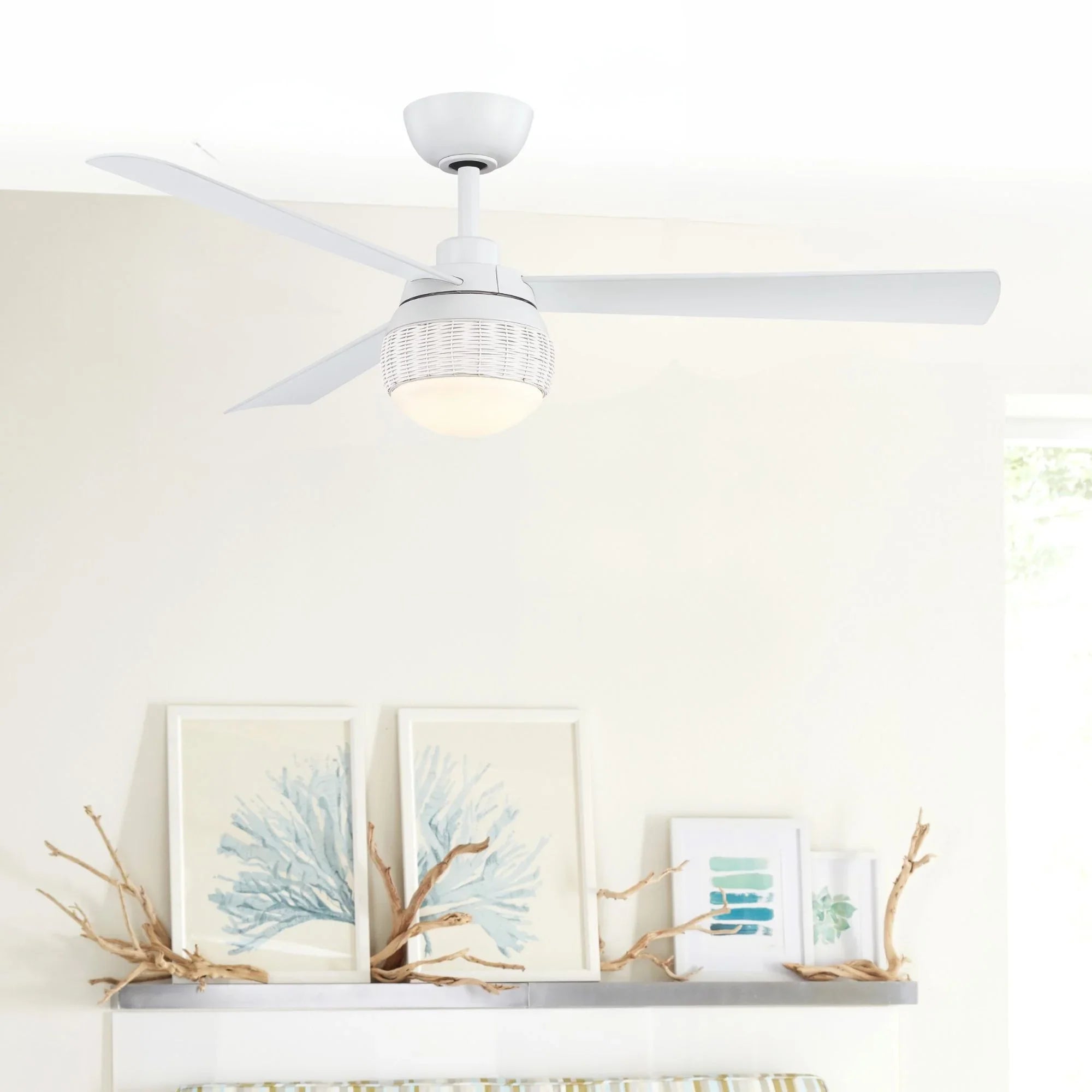 Paget 52" Tropical LED Ceiling Fan with Remote, Matte White - Bees Lighting