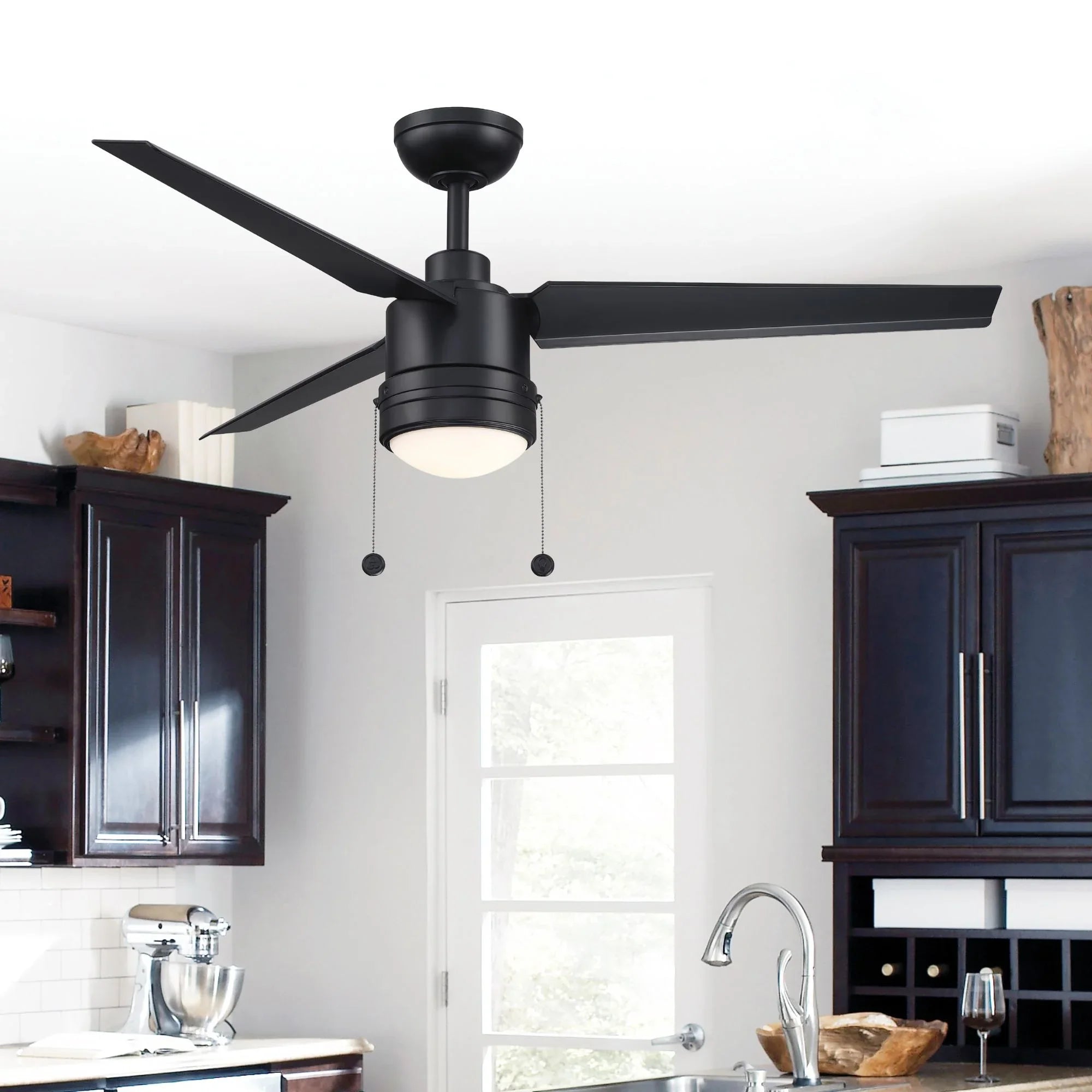 PC/DC L 52" Outdoor Black LED Ceiling Fan with Pull Chain - Bees Lighting