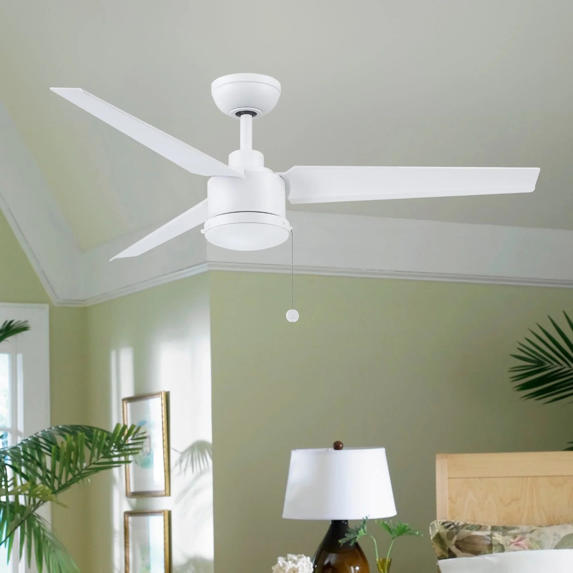 PC/DC NL 52" Outdoor Matte White Ceiling Fan with Pull Chain - Bees Lighting