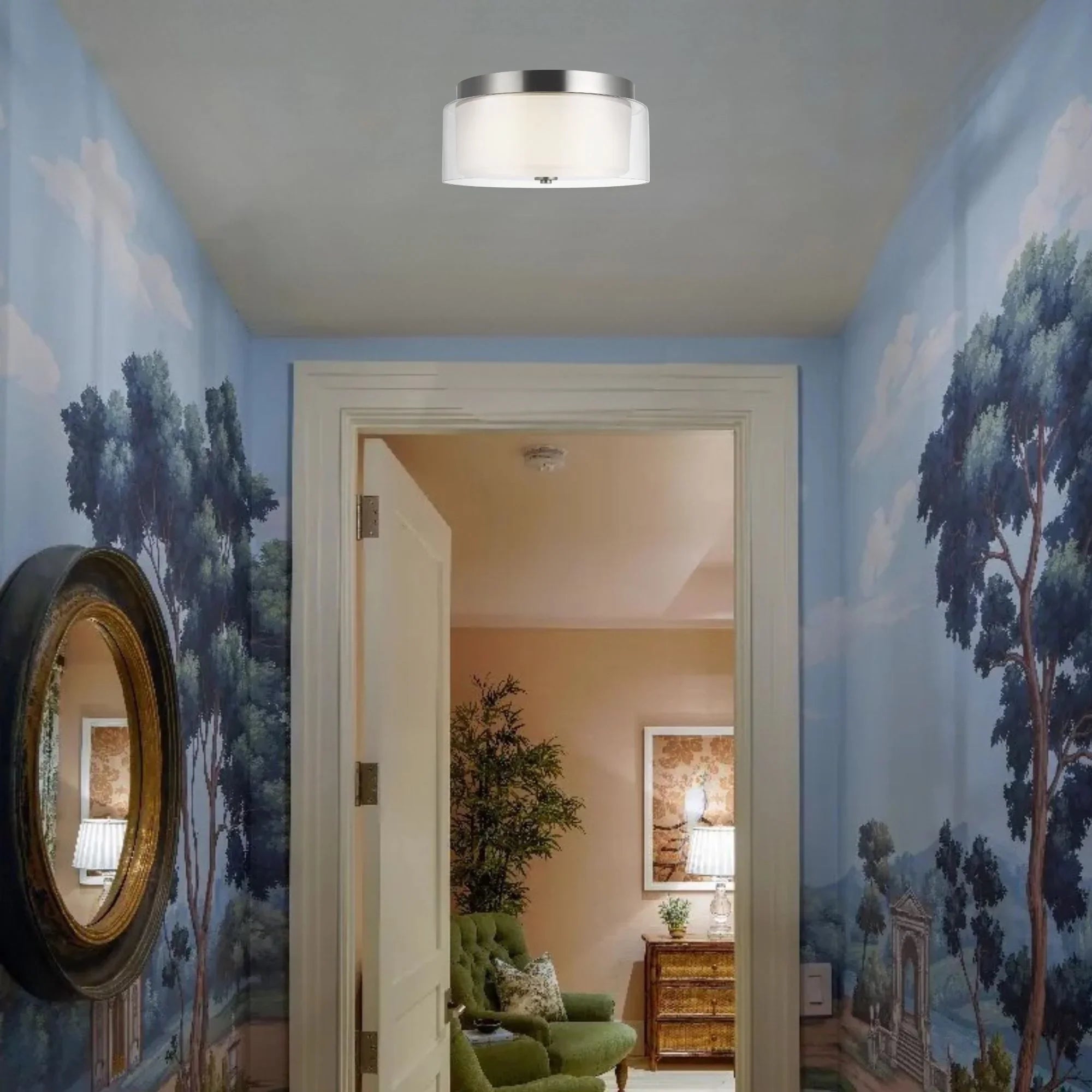 Elmwood Park 14" 2-Light Flush Mount, Brushed Nickel Finish