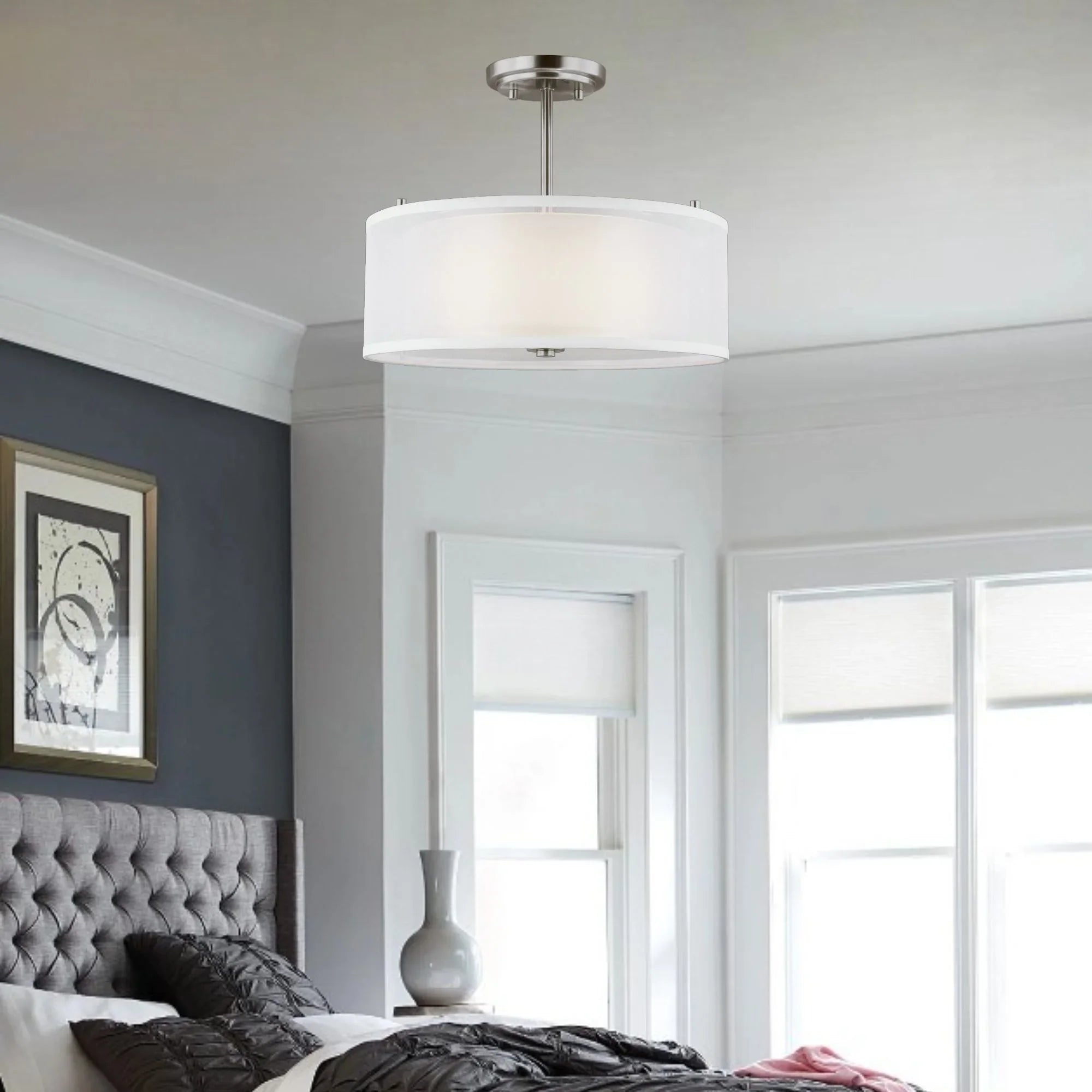 Elmwood Park 15" 2-Light LED Semi Flush Mount, Brushed Nickel Finish