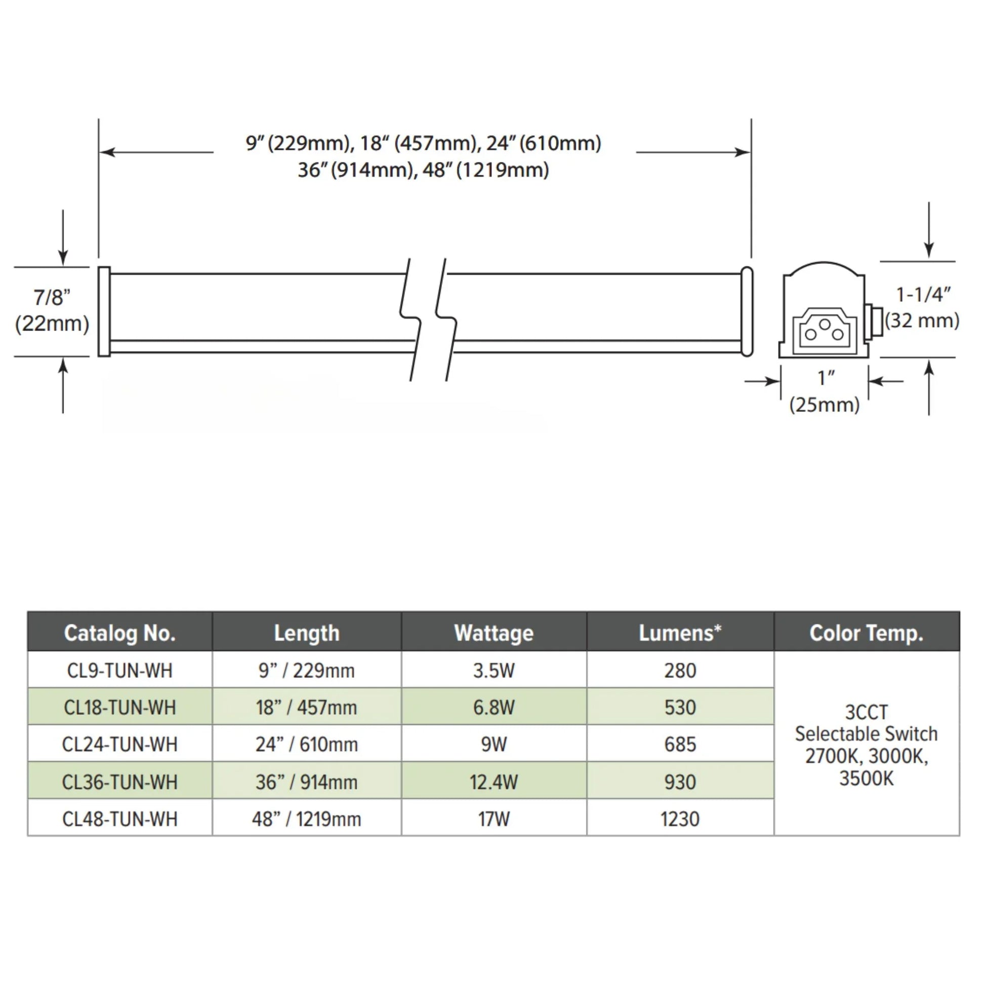 Covalinear 9-Inch 120V Linear LED Light Bar, 4W, 2700K-3500K, White - Bees Lighting