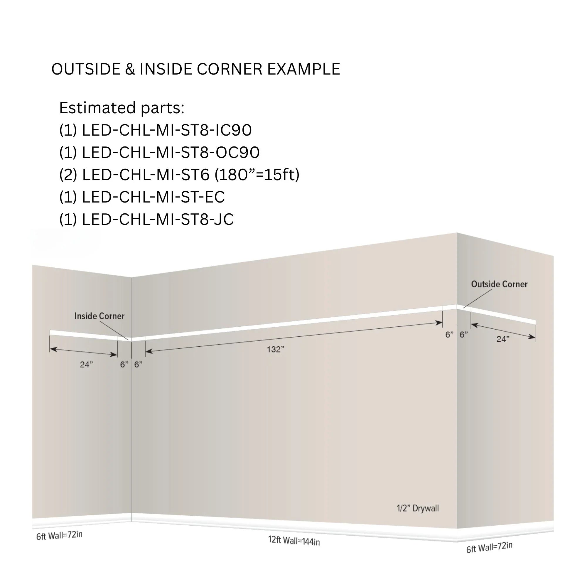 90 Degree Inside Corner for LED-CHL-MI-ST6 Mud-In Channel - Bees Lighting