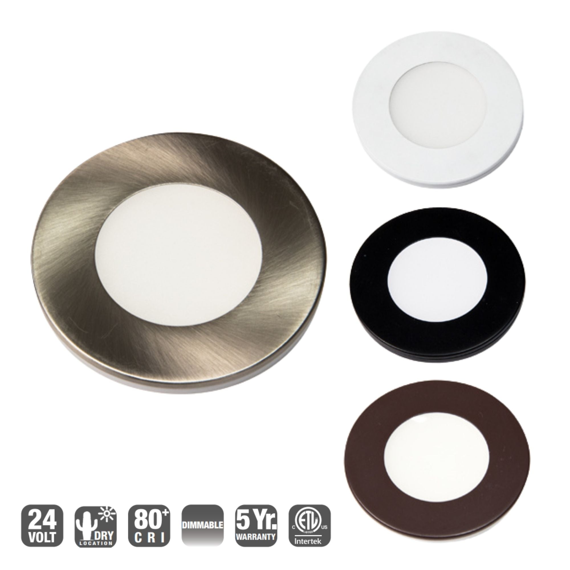 Surface/Recess Mount LED Slim Puck, 165 Lumens, 2700K, 24VDC, Bronze