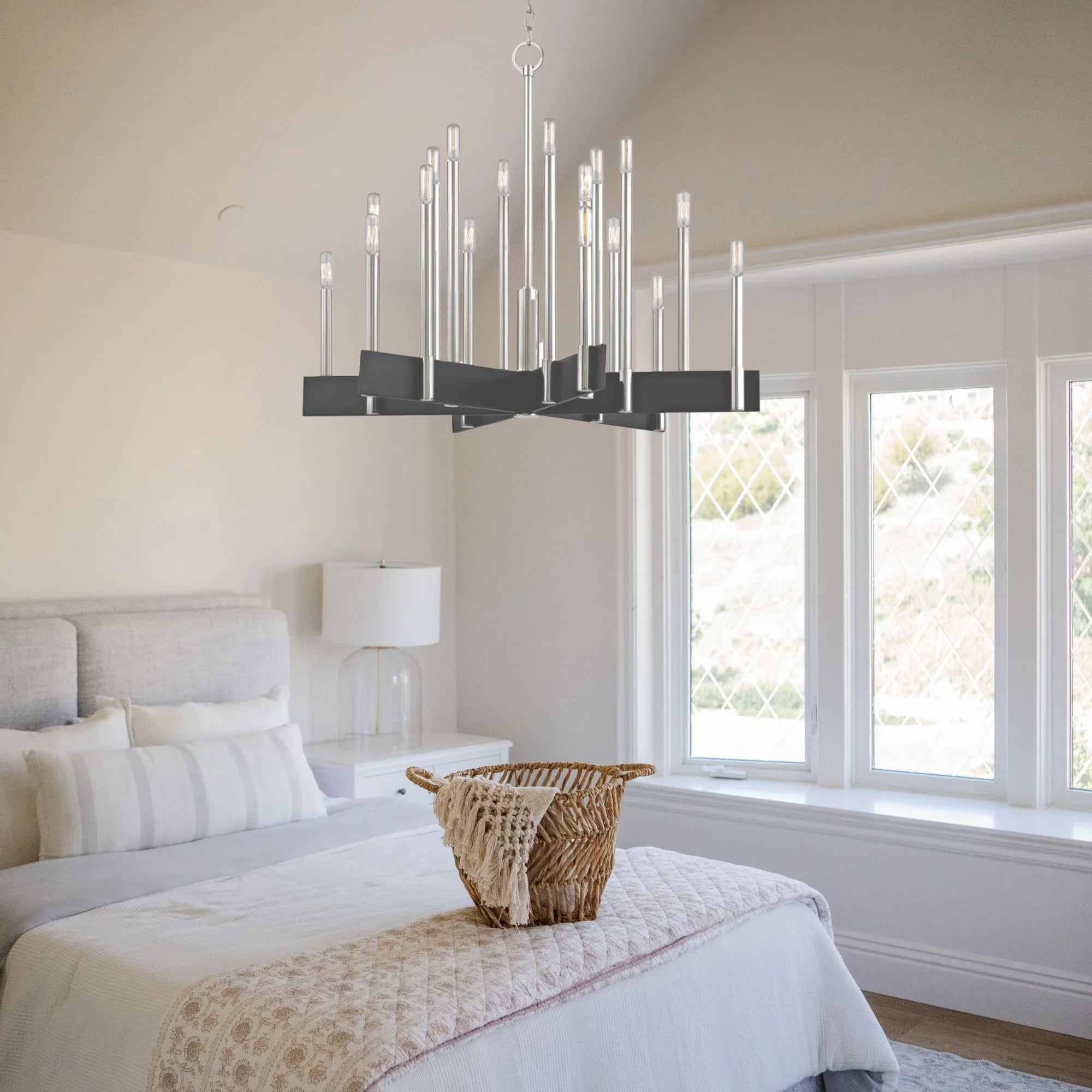 Abrams 34" 18-Light Chandelier, Polished Nickel Finish