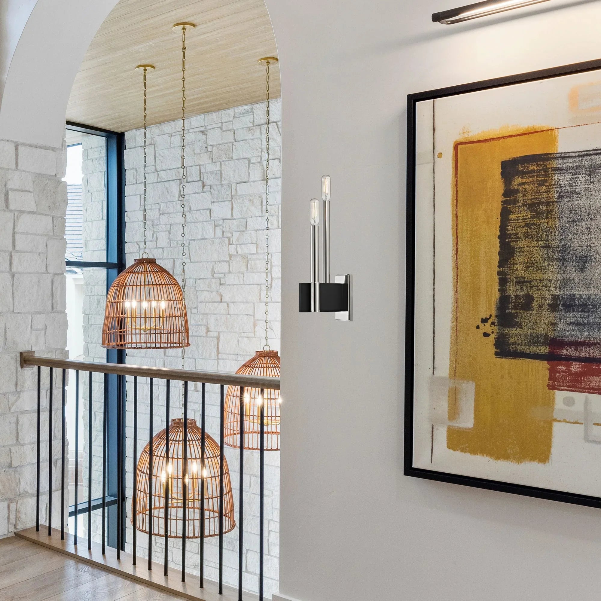 Abrams 13" 2-Light Wall Sconce, Polished Nickel Finish