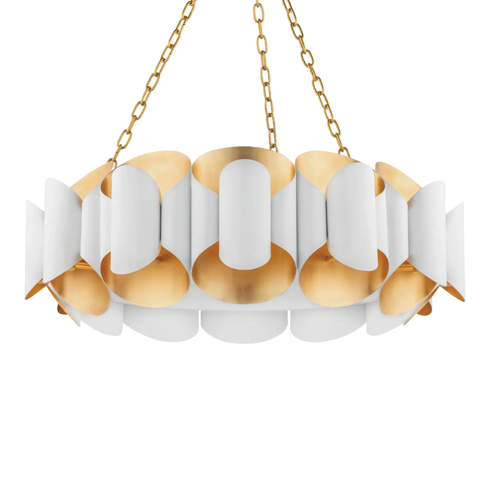 Banks 35" 12-Light Chandelier, Gold Leaf/White Finish