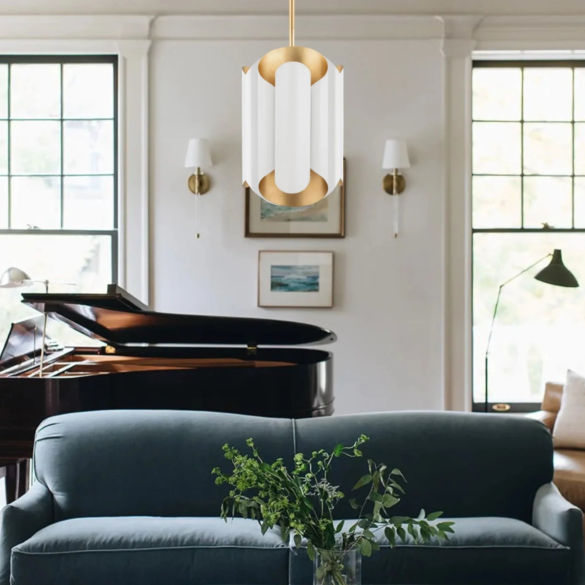 Banks 17" 6-Light Pendant, Gold Leaf/White Finish