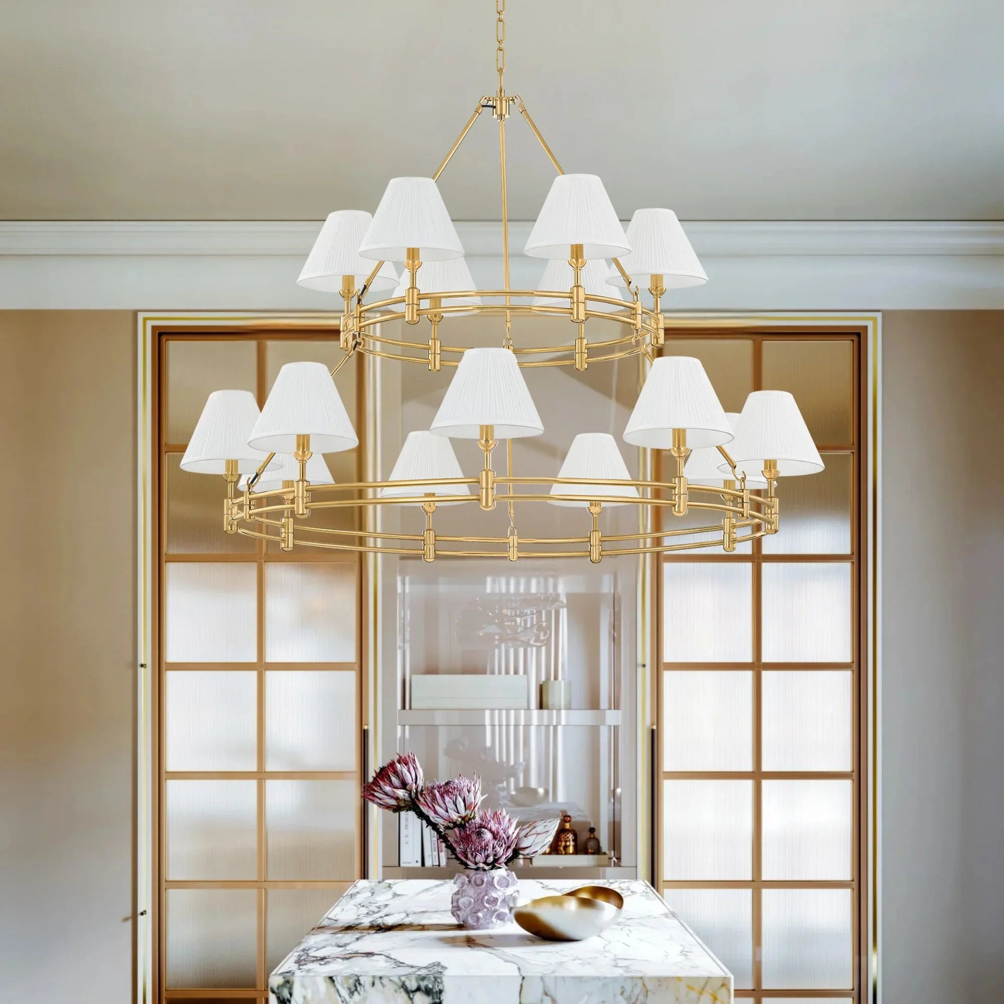 Howard 50" 15-Light Chandelier, Aged Brass Finish