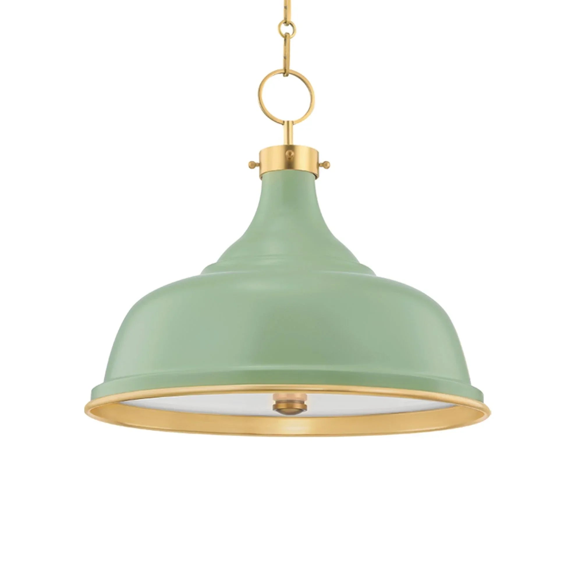 Painted No.1 18" 3-Light Pendant, Aged Brass/Leaf Green Combo Finish
