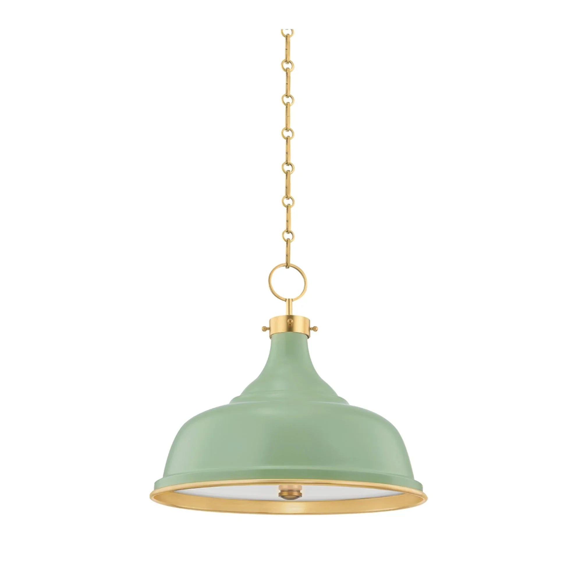 Painted No.1 18" 3-Light Pendant, Aged Brass/Leaf Green Combo Finish