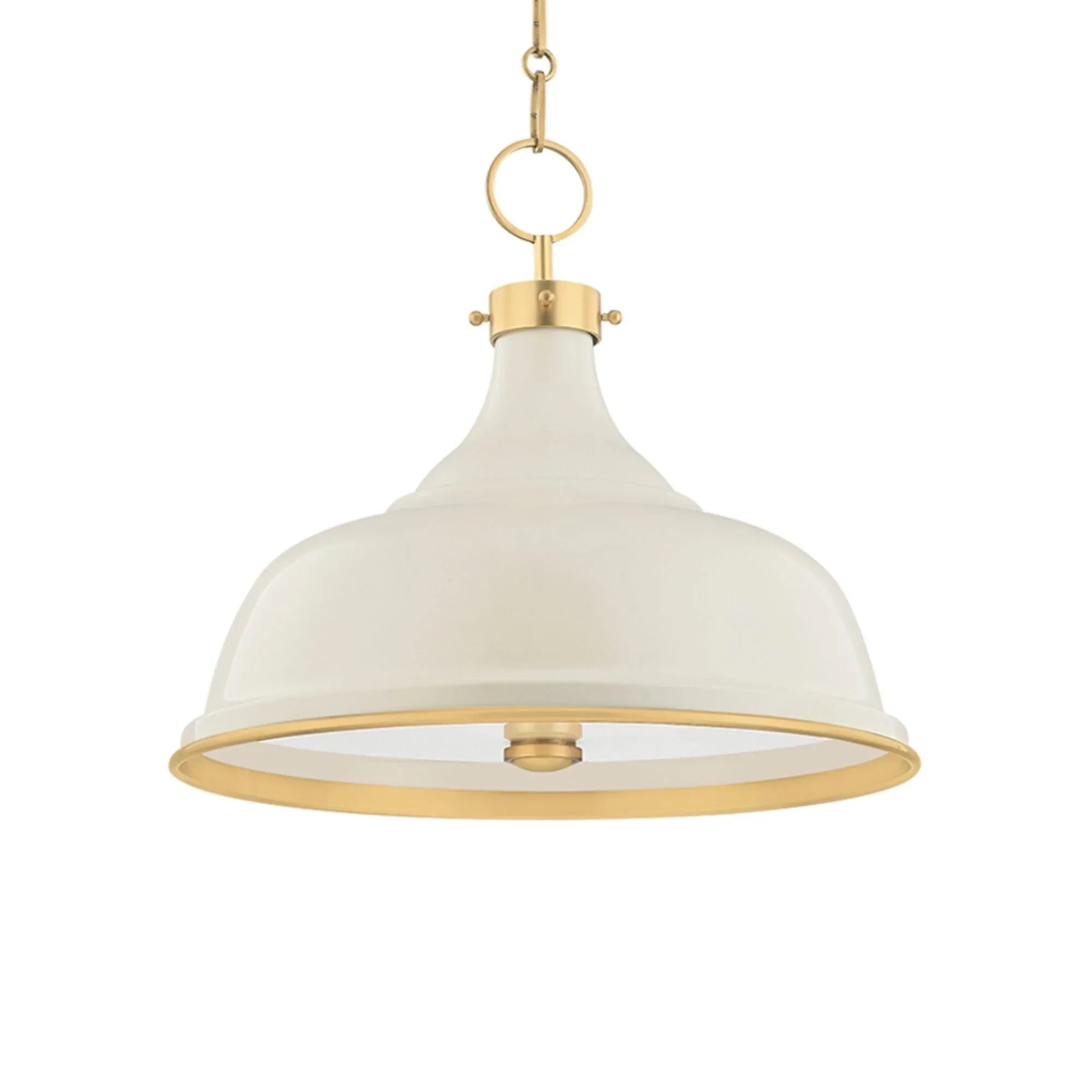 Painted No.1 18" 3-Light Pendant, Aged Brass/Off White Finish