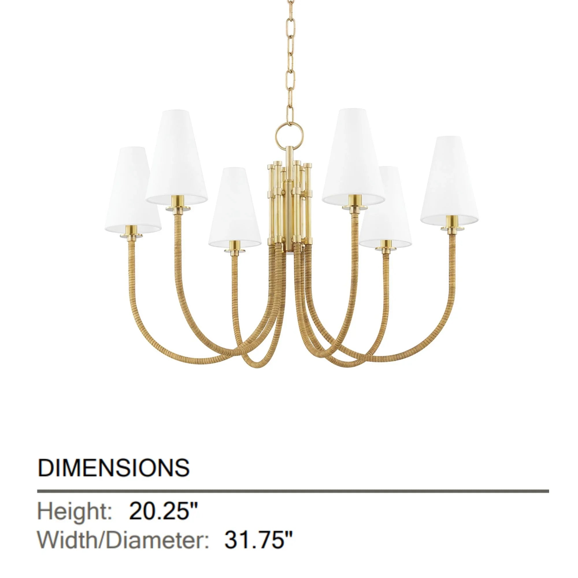 Ripley 32" 6-Light Chandelier, Aged Brass Finish
