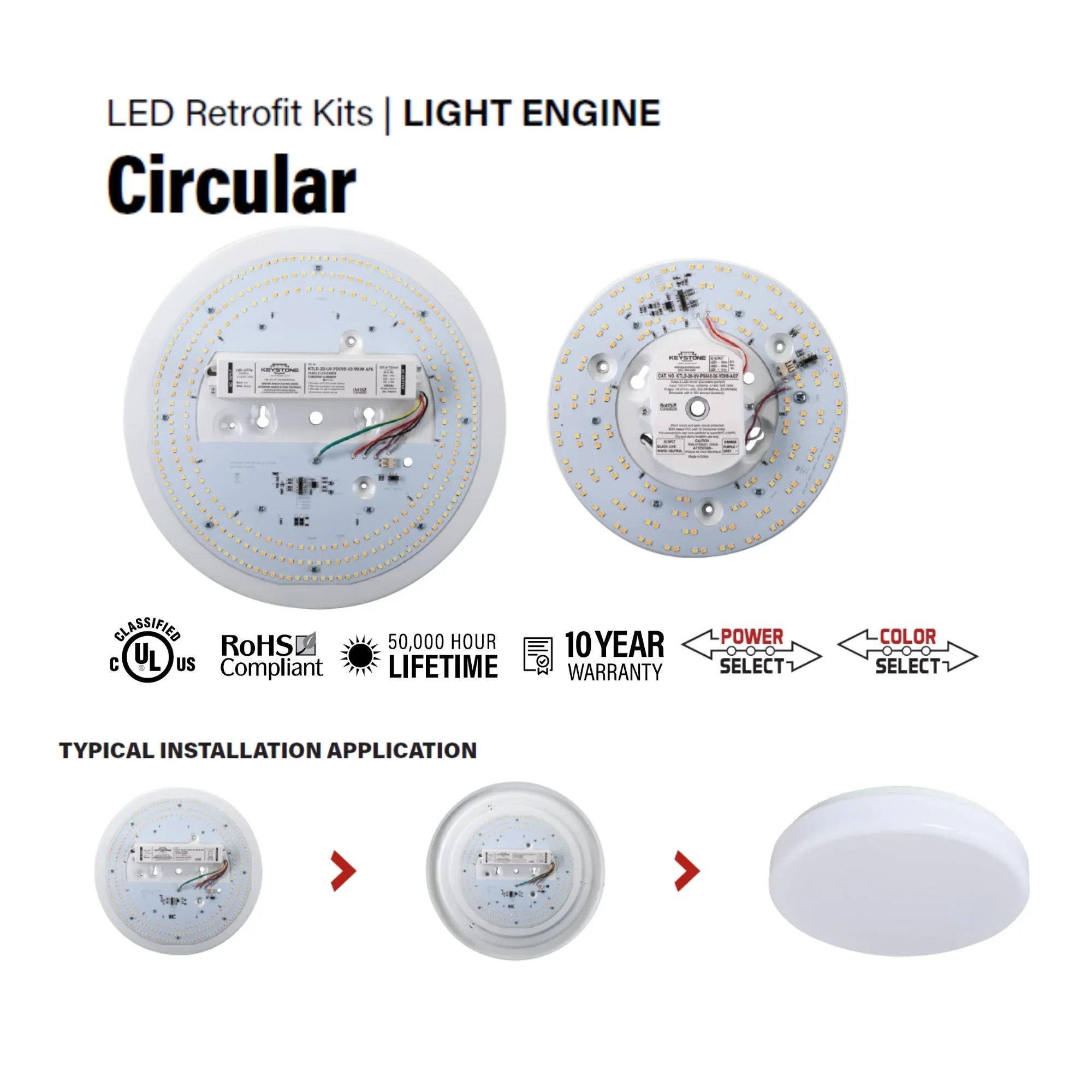 8" Round Flush Mount LED Retrofit Kit, 3200lm, Selectable CCT, 120-277V - Bees Lighting