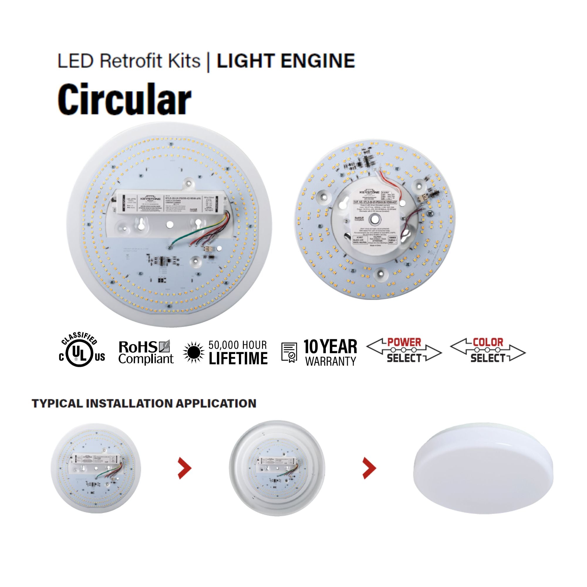 13" Round Flush Mount LED Retrofit Kit, 4200lm, Selectable CCT, 120-277V