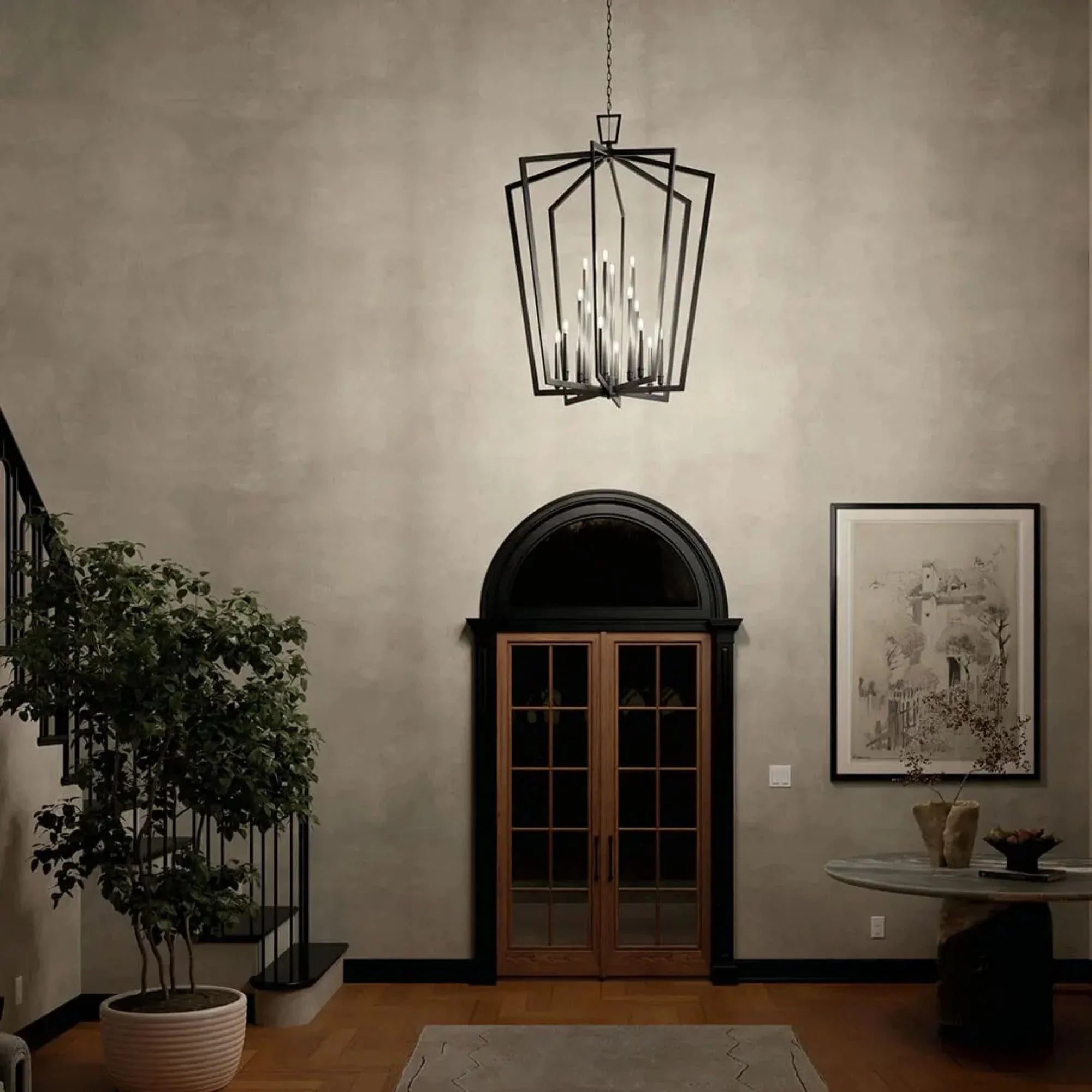 Abbotswell 37" 16 Light Foyer Pendant, Black Finish