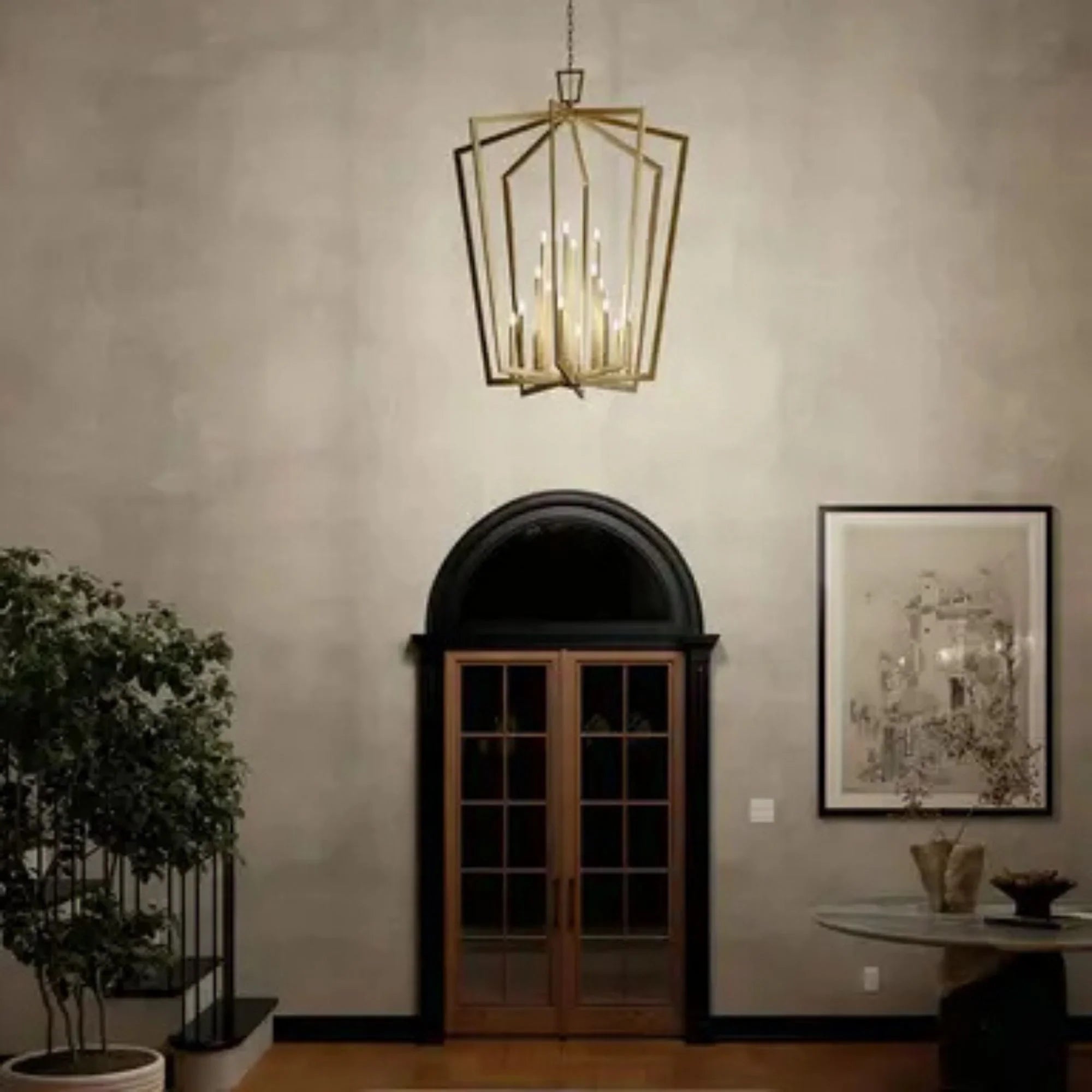 Abbotswell 37" 16-Light Foyer Pendant, Natural Brass Finish
