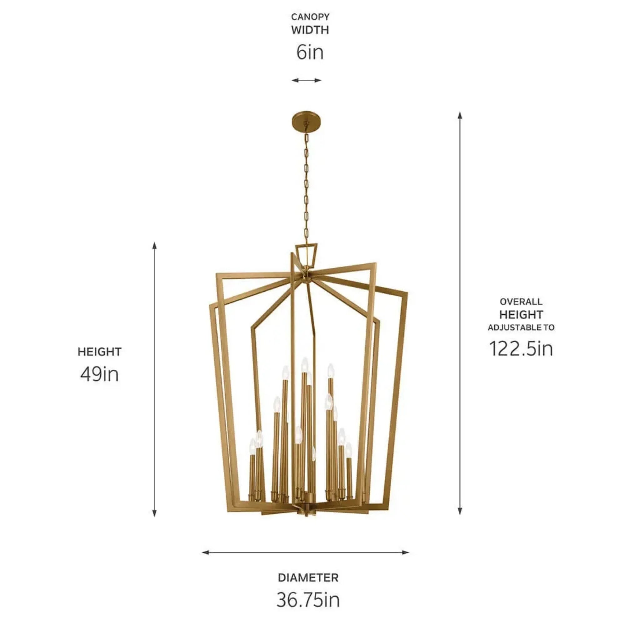 Abbotswell 37" 16-Light Foyer Pendant, Natural Brass Finish