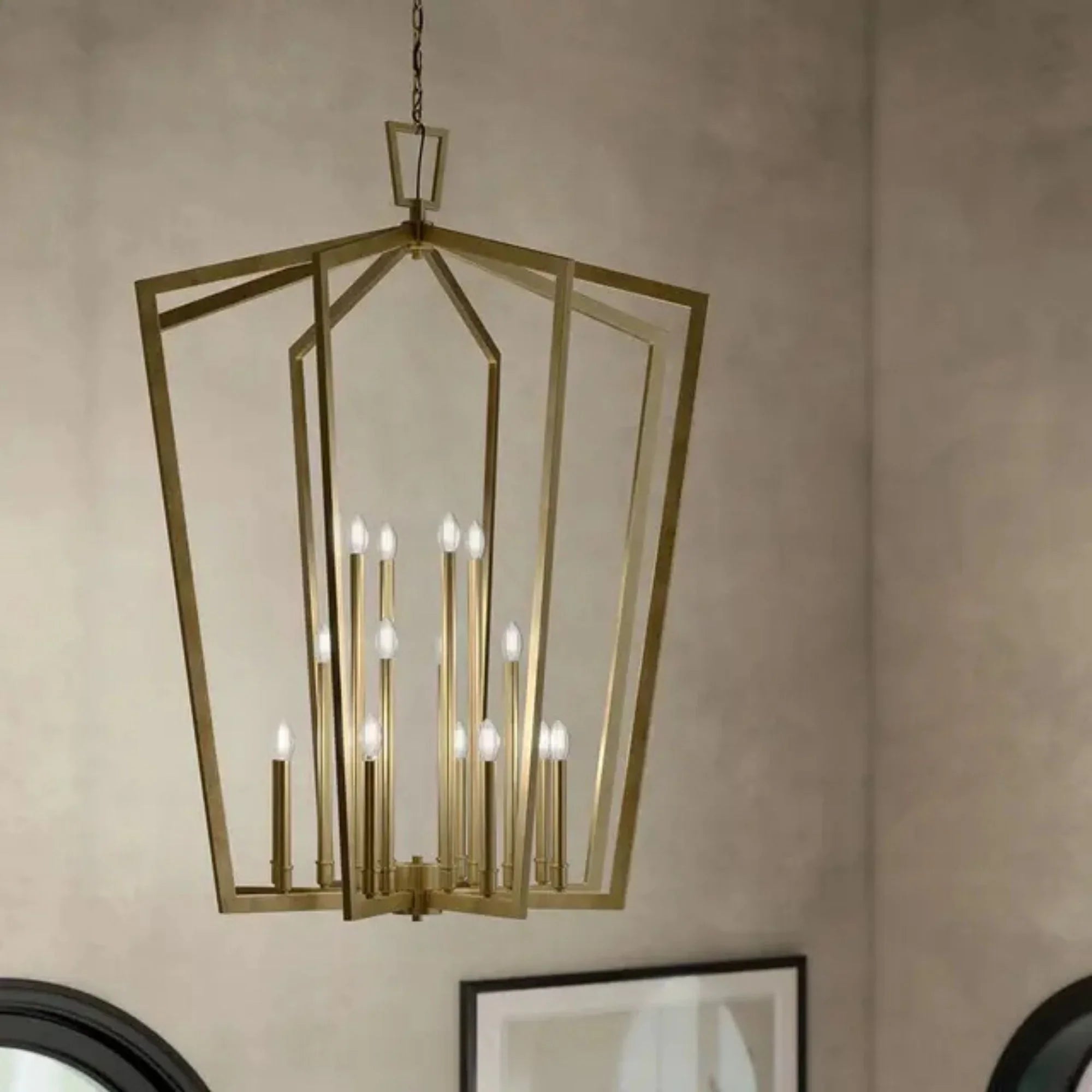 Abbotswell 37" 16-Light Foyer Pendant, Natural Brass Finish