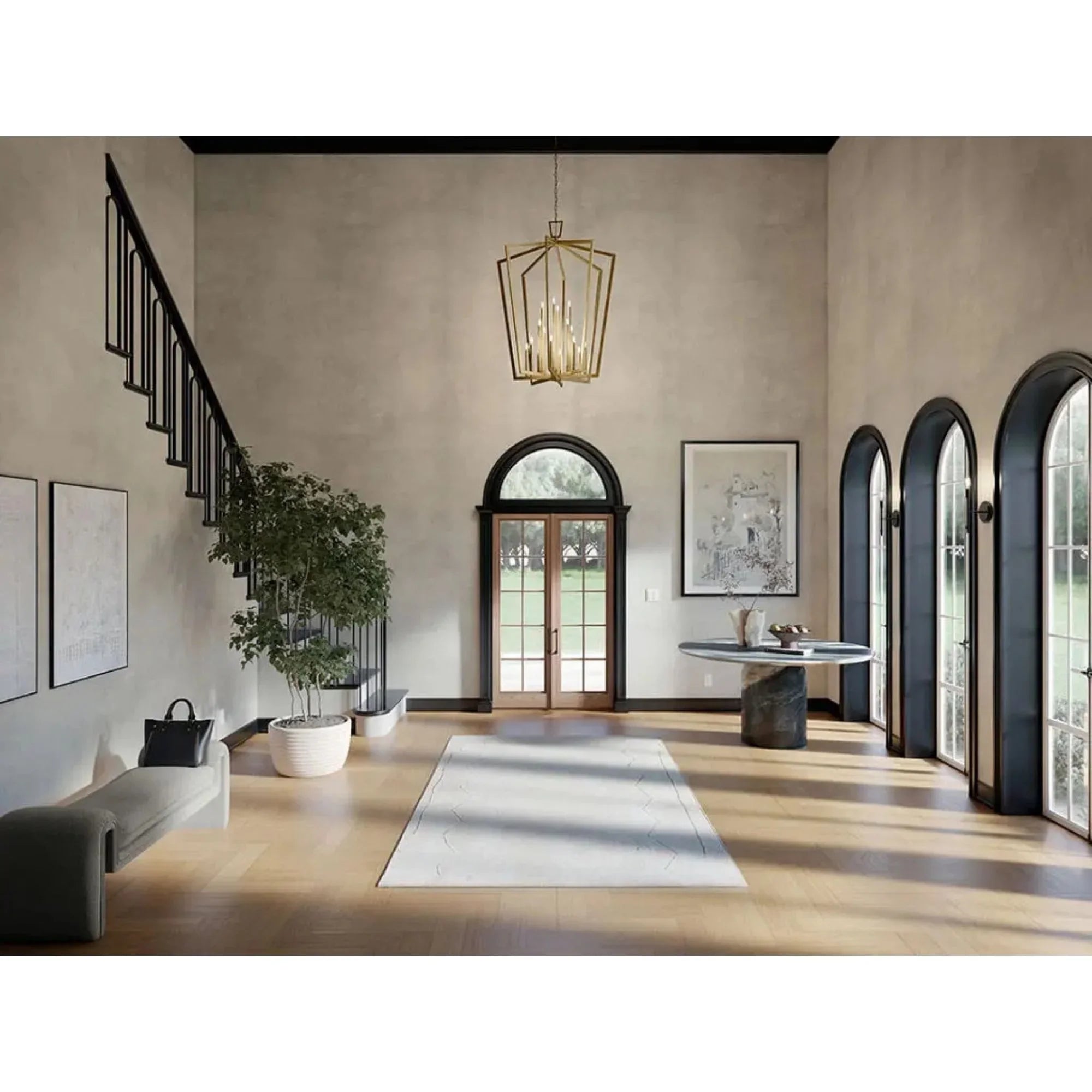 Abbotswell 37" 16-Light Foyer Pendant, Natural Brass Finish