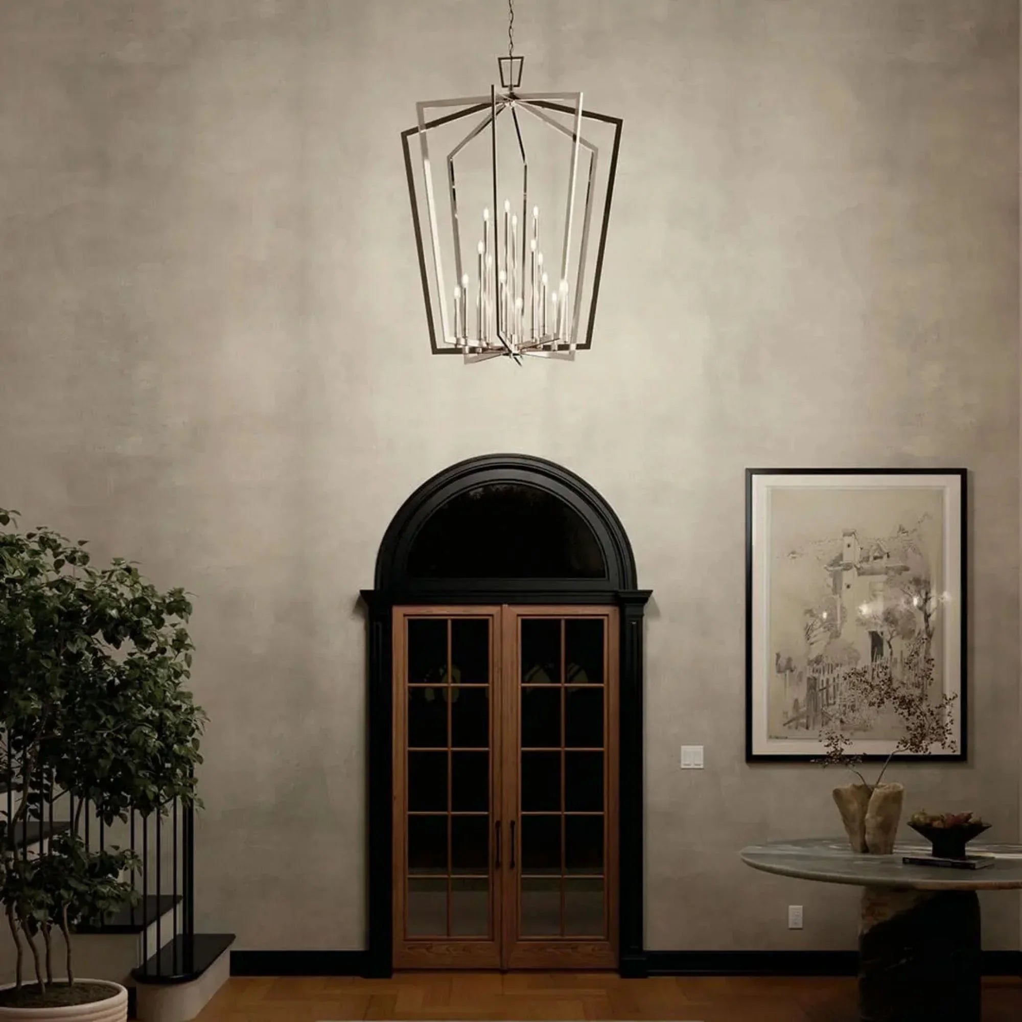 Abbotswell 37" 16 Light Foyer Pendant, Polished Nickel Finish - Bees Lighting