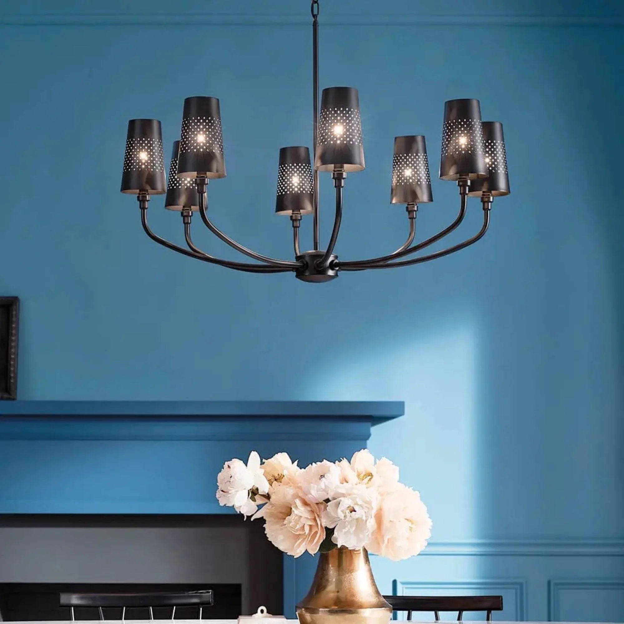 Adeena 37" 8-Light Chandelier, Black Finish