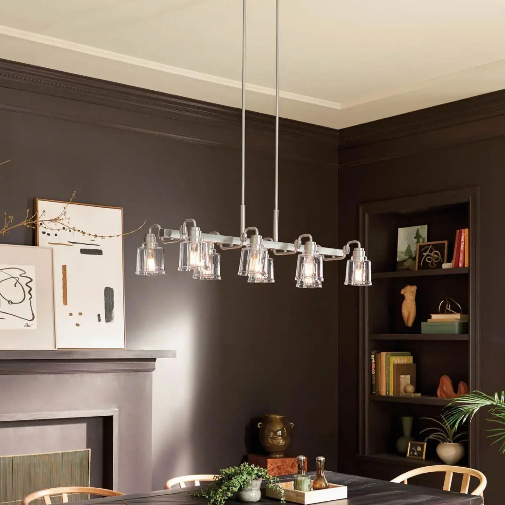 Aivian 42" 8-Light Linear Chandelier, Nickel Textured Finish