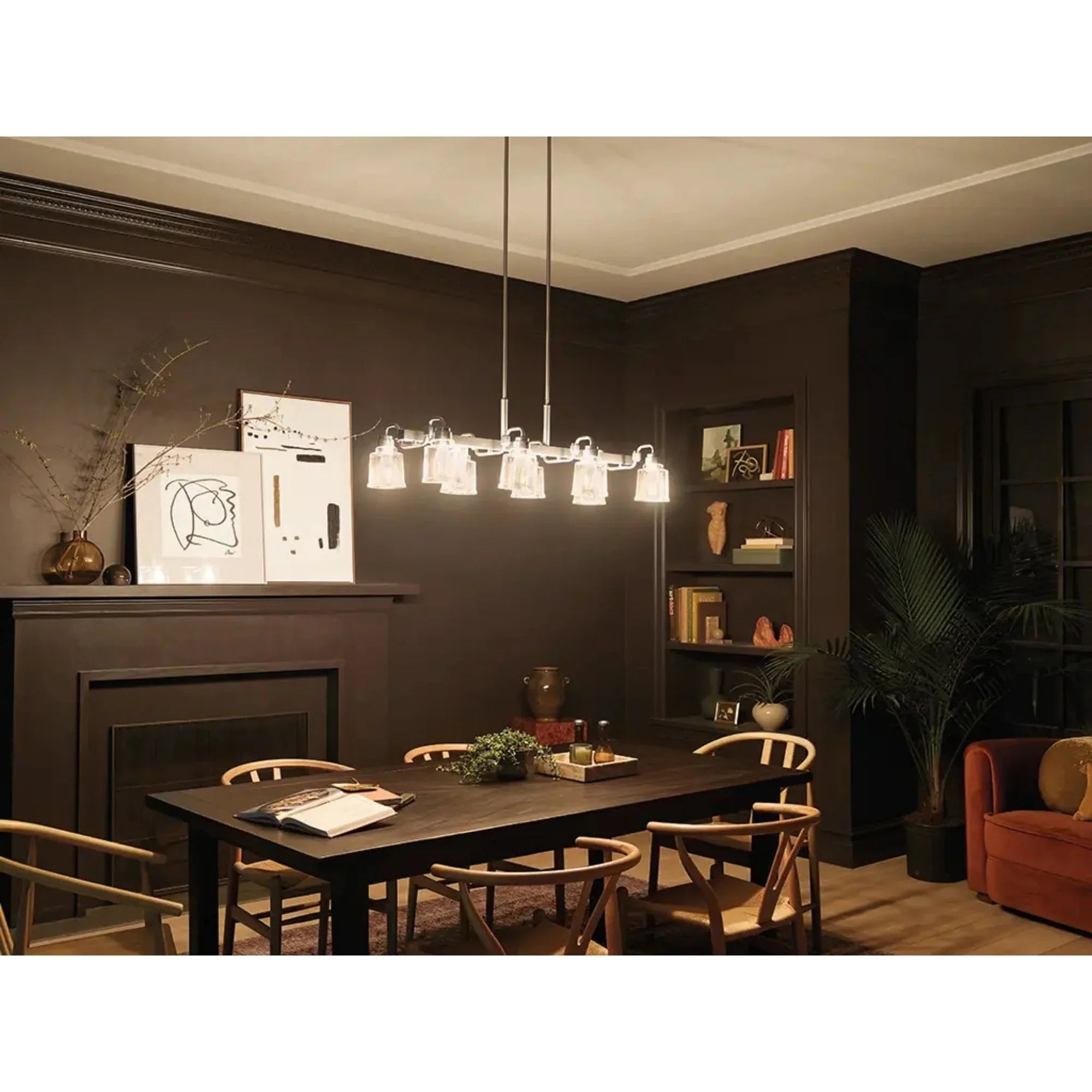 Aivian 42" 8-Light Linear Chandelier, Weathered Brass Finish